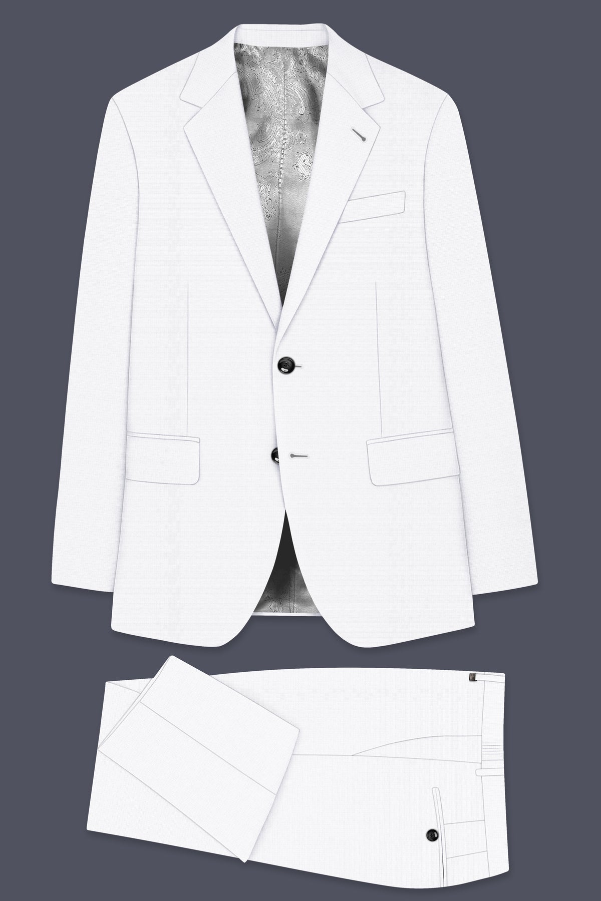 Porcelain-Bright White Diamond Textured Wool Rich Slight Stretch Single Breasted Suit