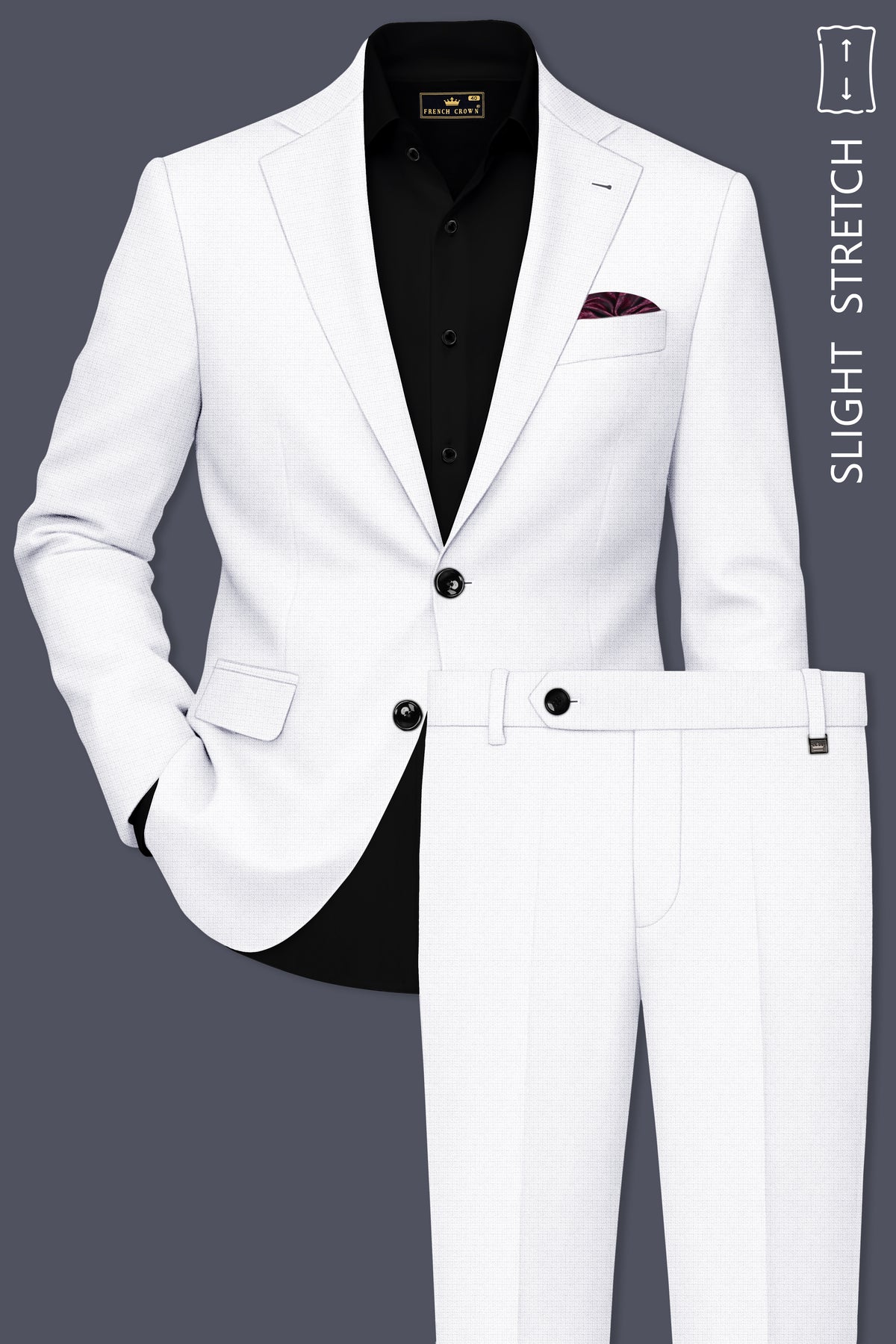 Porcelain-Bright White Diamond Textured Wool Rich Slight Stretch Single Breasted Suit