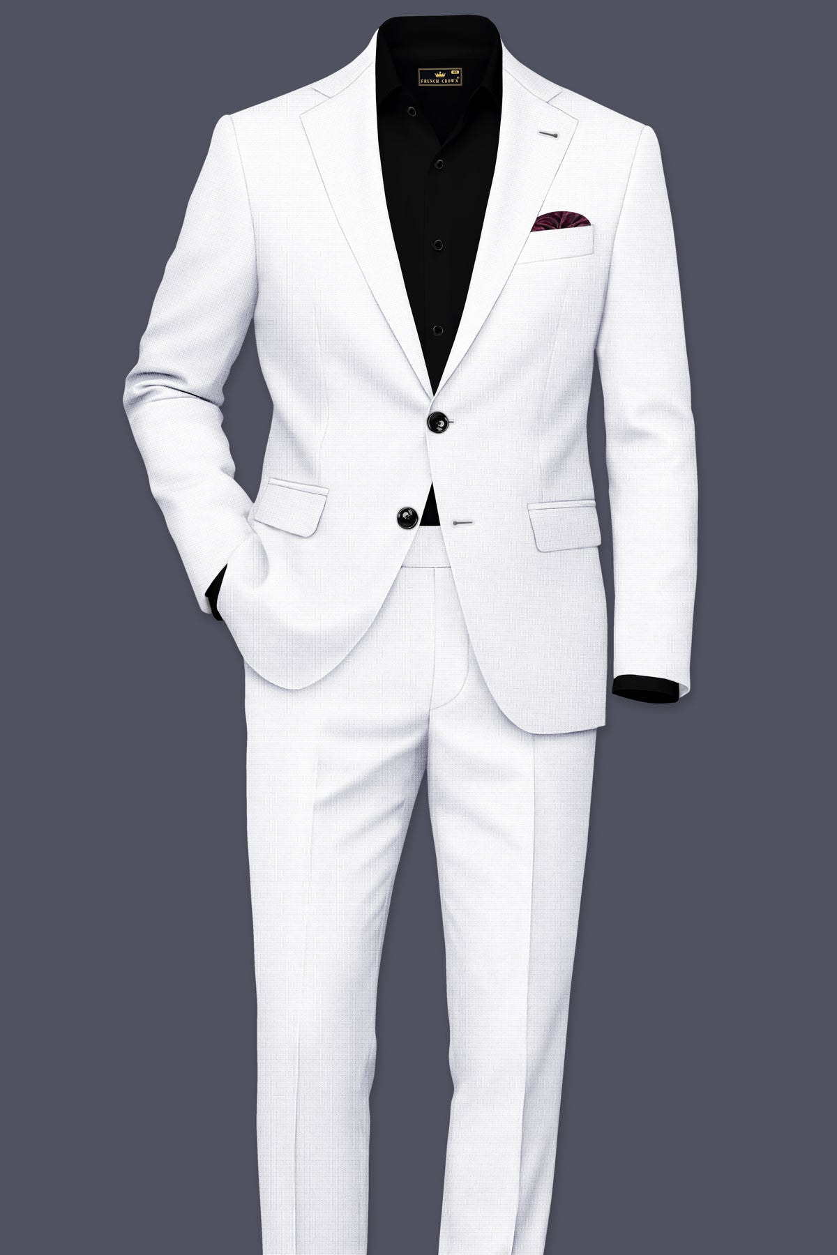 Porcelain-Bright White Diamond Textured Wool Rich Slight Stretch Single Breasted Suit
