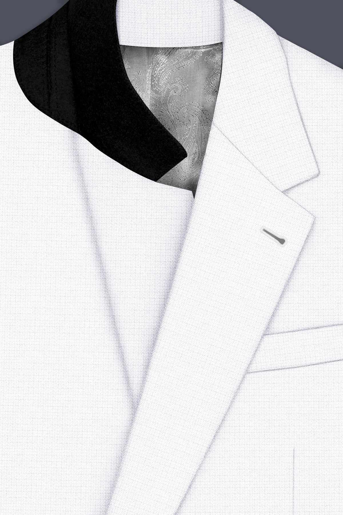 Porcelain-Bright White Diamond Textured Wool Rich Slight Stretch Single Breasted Suit