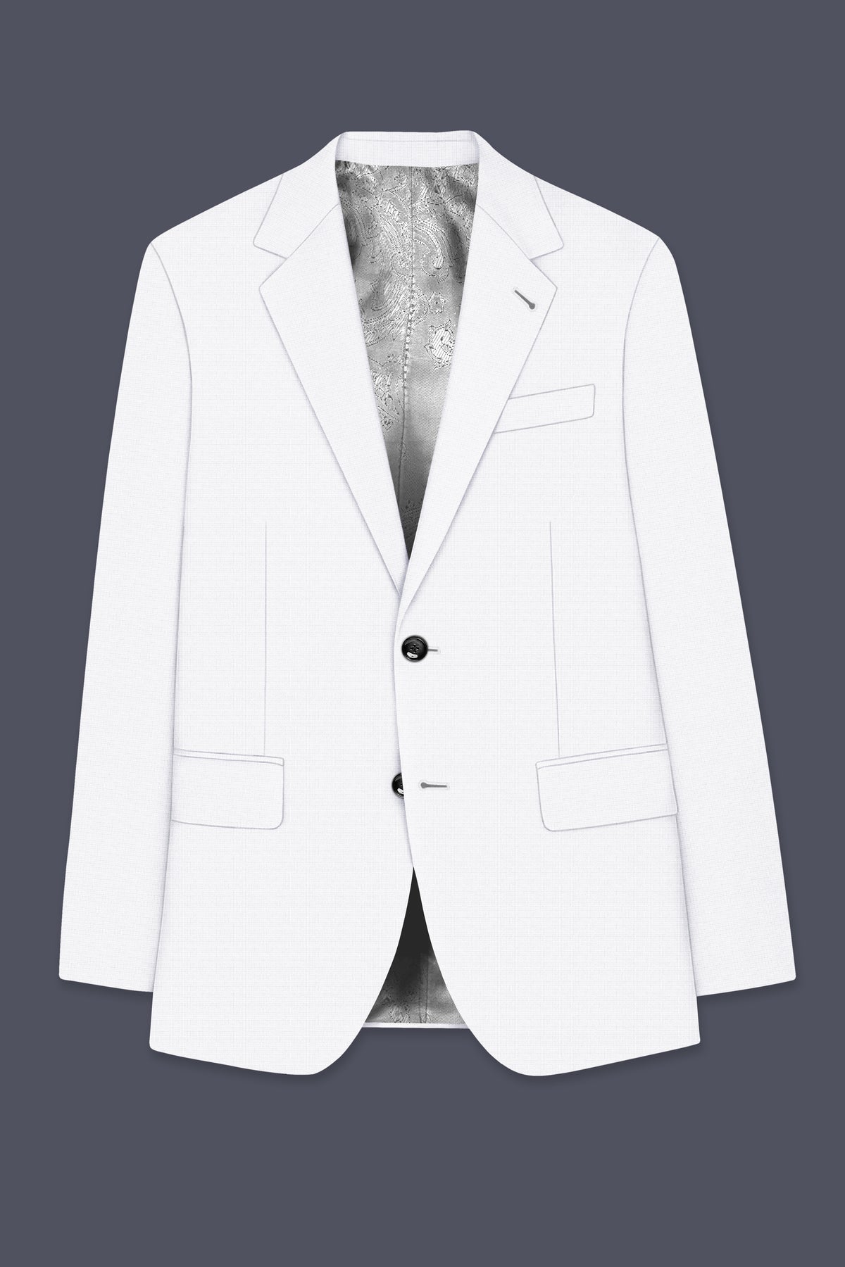 Porcelain-Bright White Diamond Textured Wool Rich Slight Stretch Single Breasted Suit