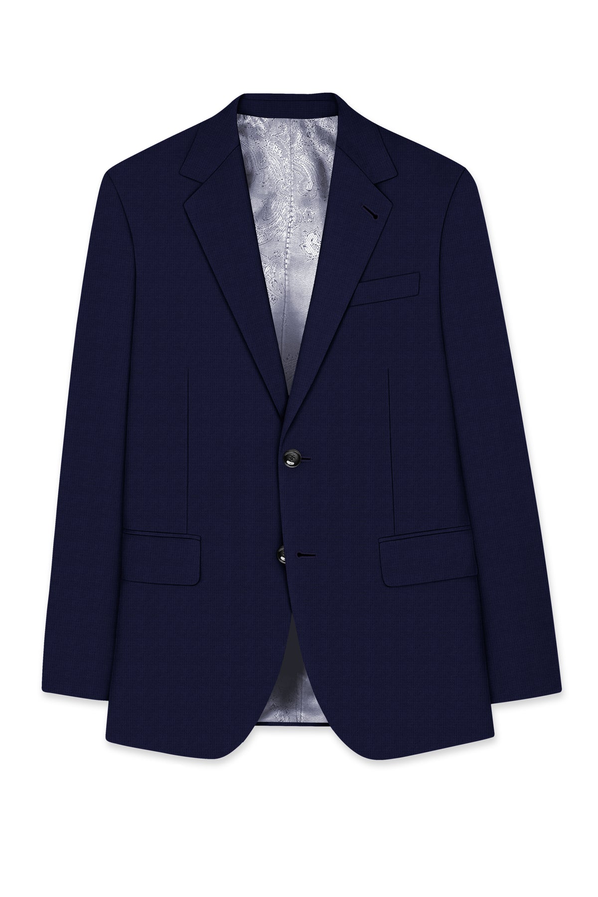 Sapphire-Haiti Blue Diamond Textured Wool Rich Slight Stretch Single Breasted Suit
