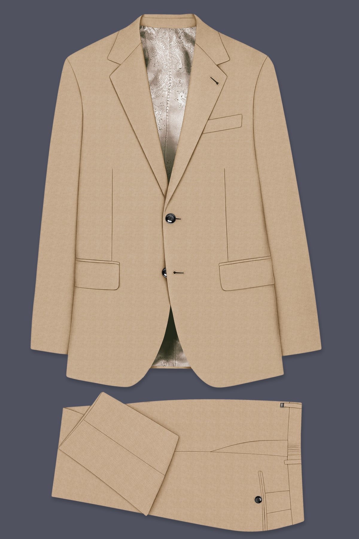 Mahogany-Pavlova Brown Diamond Textured Wool Rich Slight Stretch Single Breasted Suit