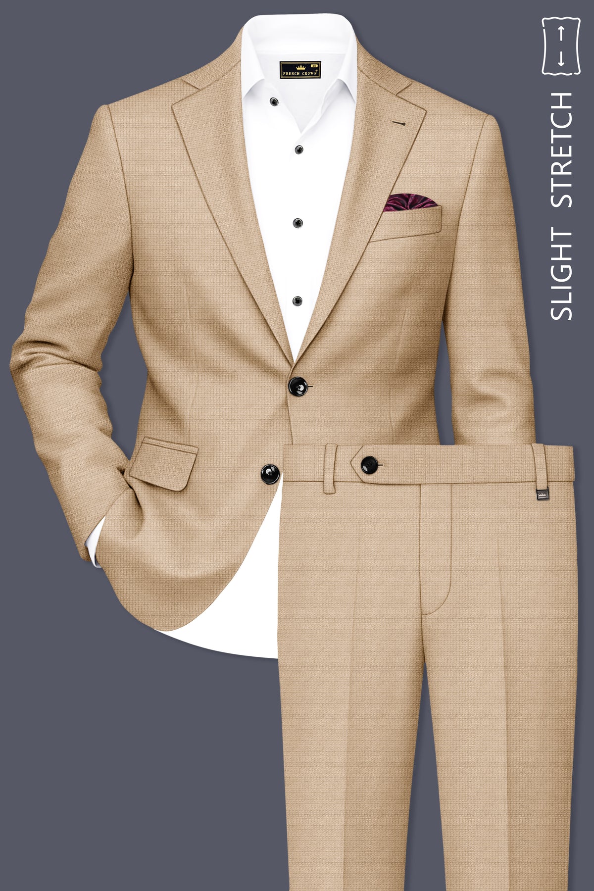Mahogany-Pavlova Brown Diamond Textured Wool Rich Slight Stretch Single Breasted Suit