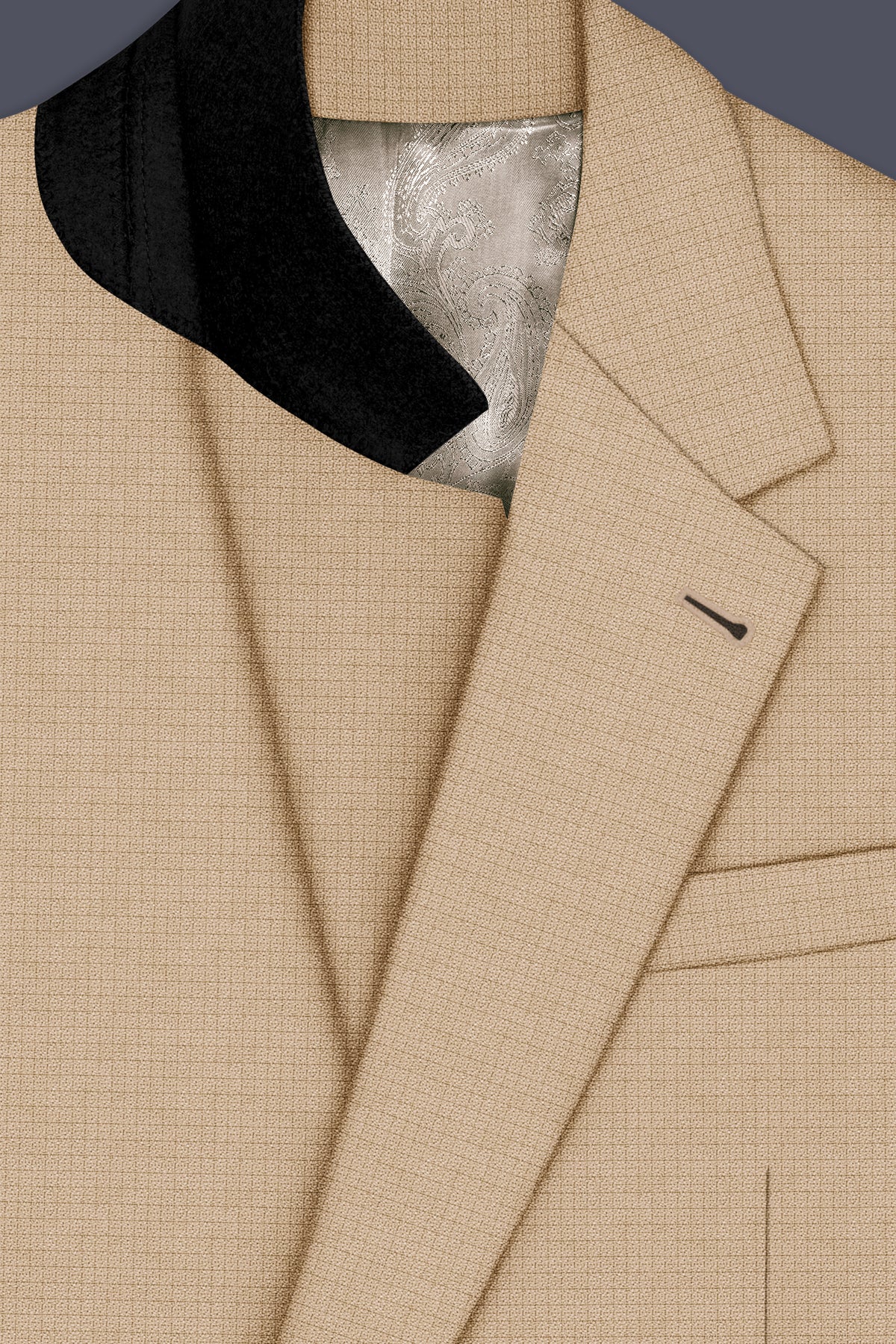 Mahogany-Pavlova Brown Diamond Textured Wool Rich Slight Stretch Single Breasted Suit