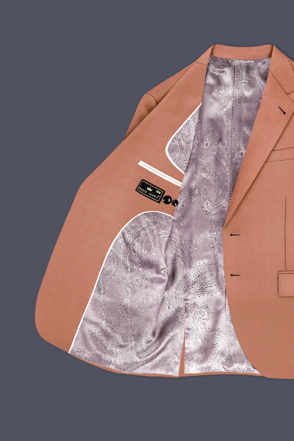 Terracotta-Salmon Brown Diamond Textured Wool Rich Slight Stretch Single Breasted Suit