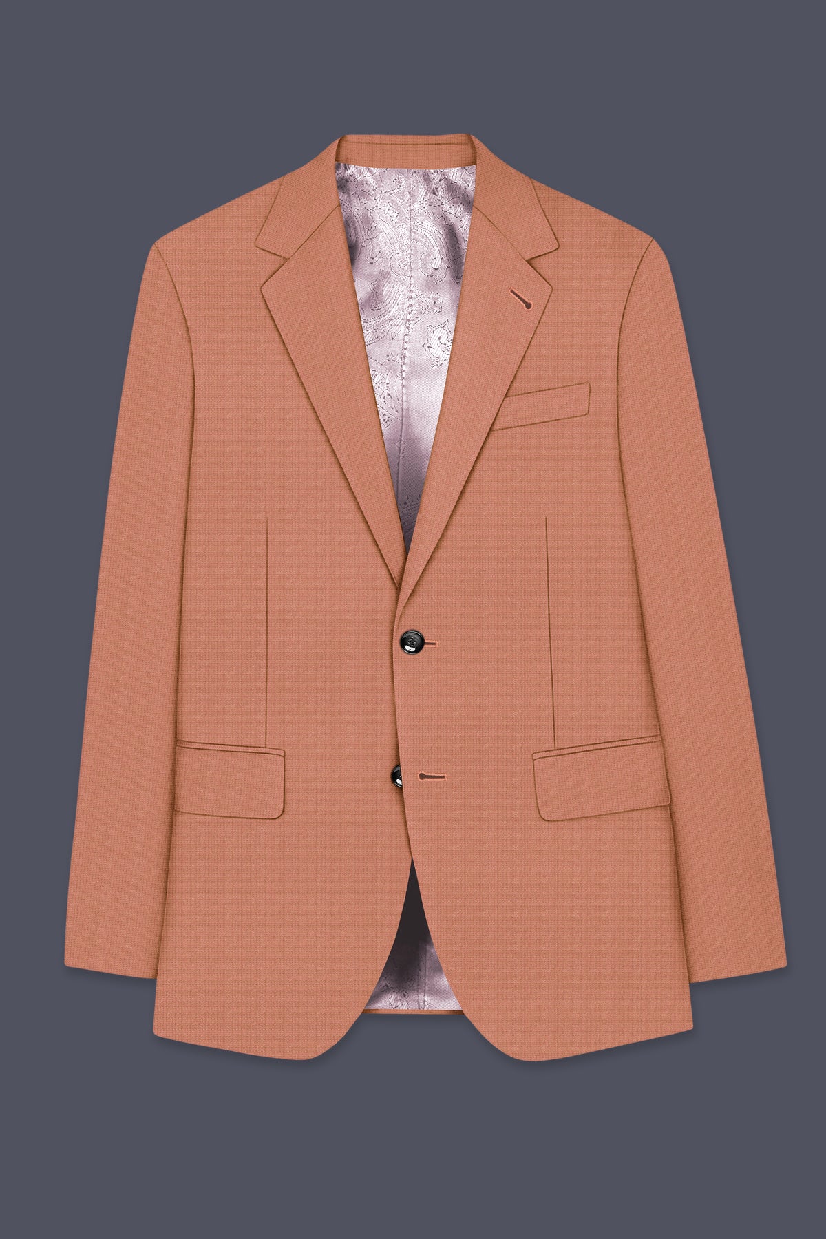 Terracotta-Salmon Brown Diamond Textured Wool Rich Slight Stretch Single Breasted Suit