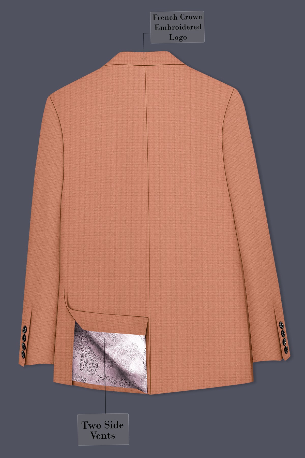 Terracotta-Salmon Brown Diamond Textured Wool Rich Slight Stretch Single Breasted Suit