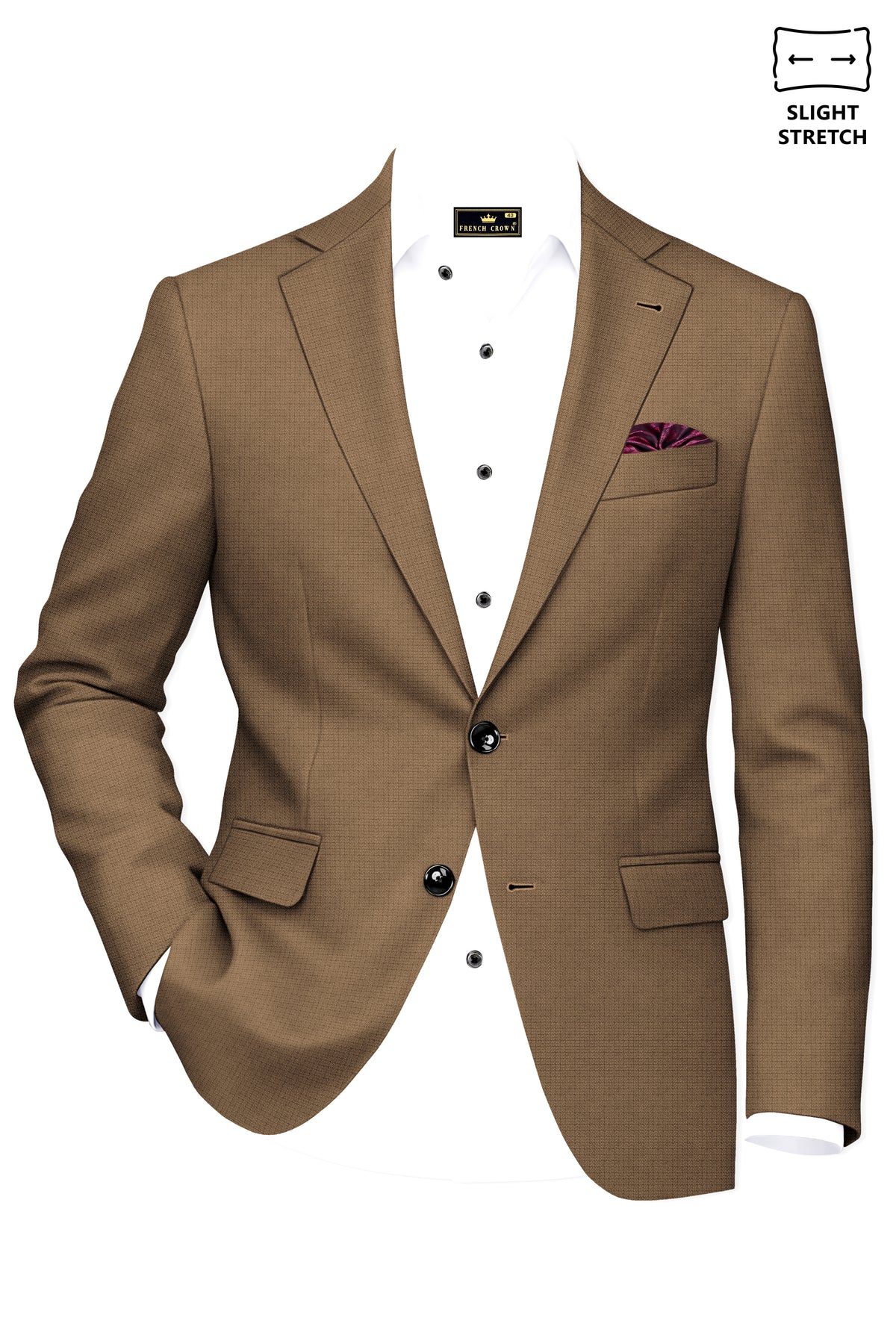 Cordovan-Mondo Brown Diamond Textured Wool Rich Slight Stretch Single Breasted Suit