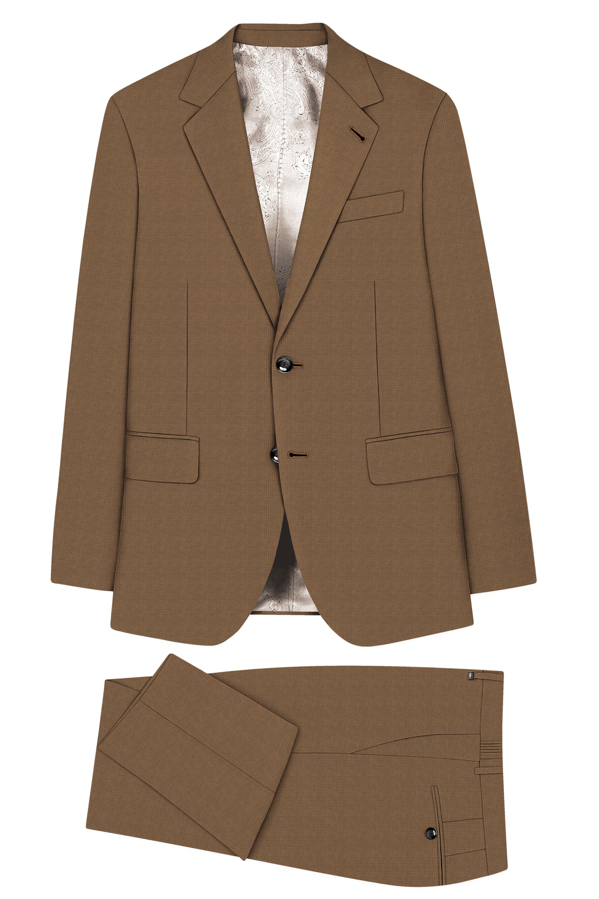 Cordovan-Mondo Brown Diamond Textured Wool Rich Slight Stretch Single Breasted Suit