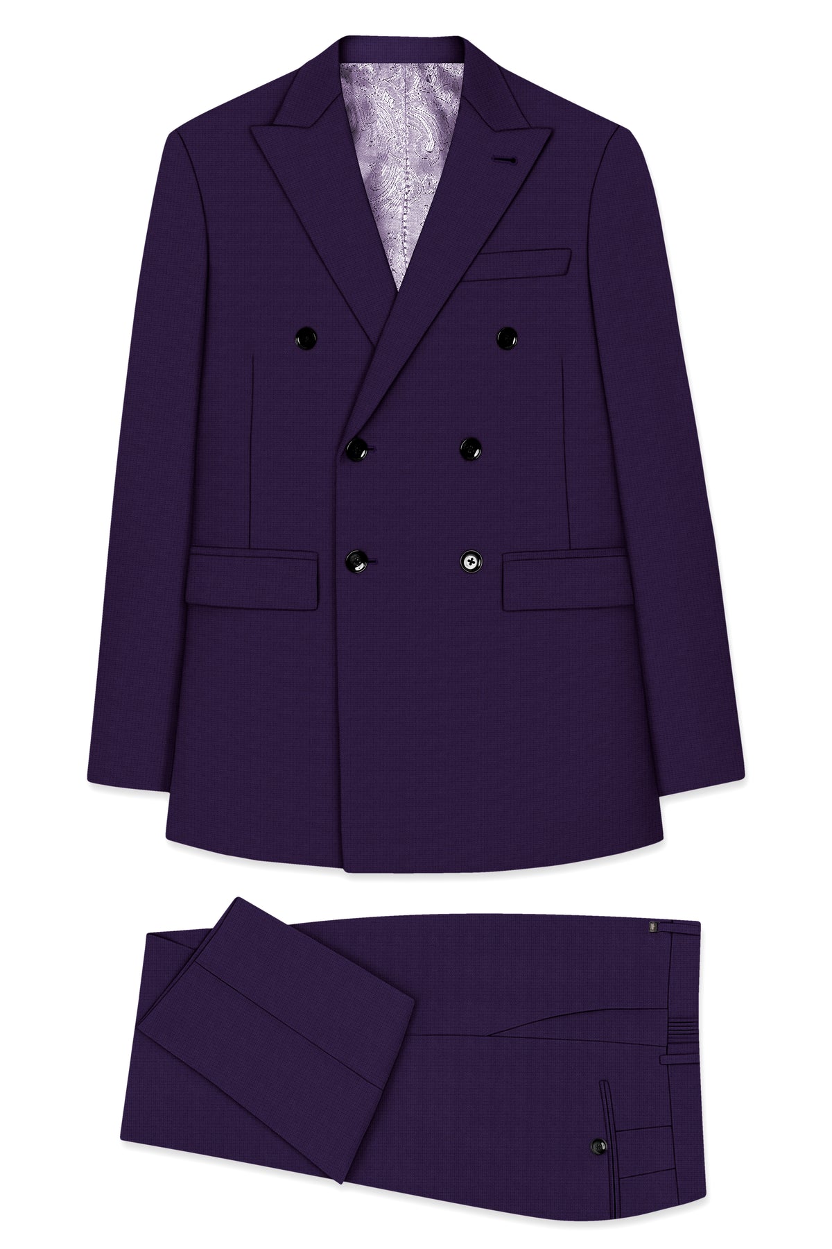 Mauve-Cedar Purple Diamond Textured Wool Rich Slight Stretch Double Breasted Suit