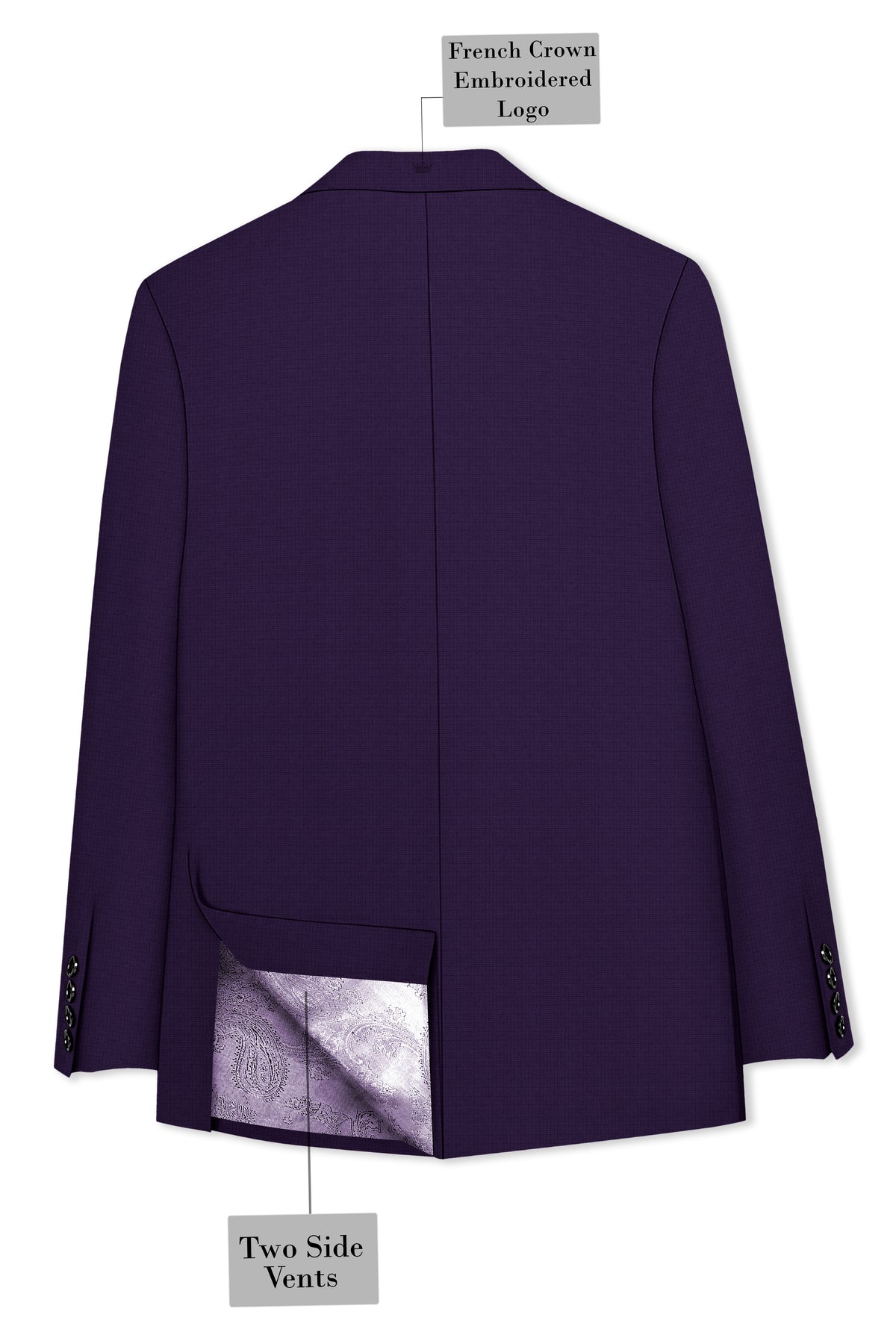 Mauve-Cedar Purple Diamond Textured Wool Rich Slight Stretch Double Breasted Suit