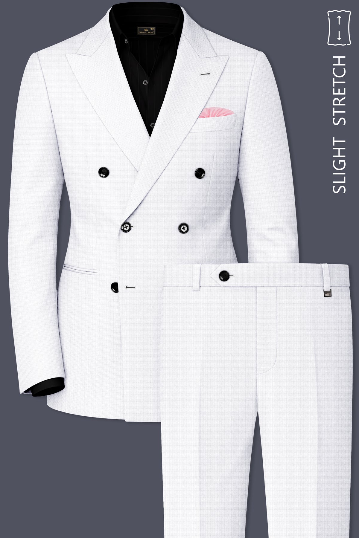 Porcelain-Bright White Diamond Textured Wool Rich Slight Stretch Double Breasted Suit