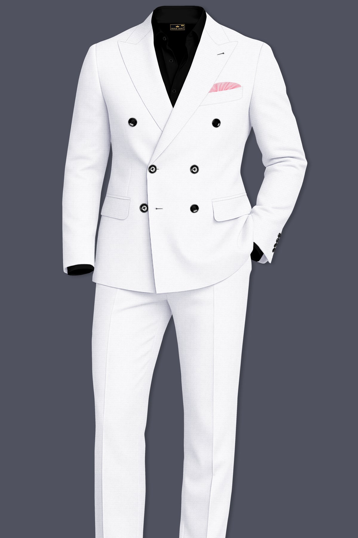 Porcelain-Bright White Diamond Textured Wool Rich Slight Stretch Double Breasted Suit