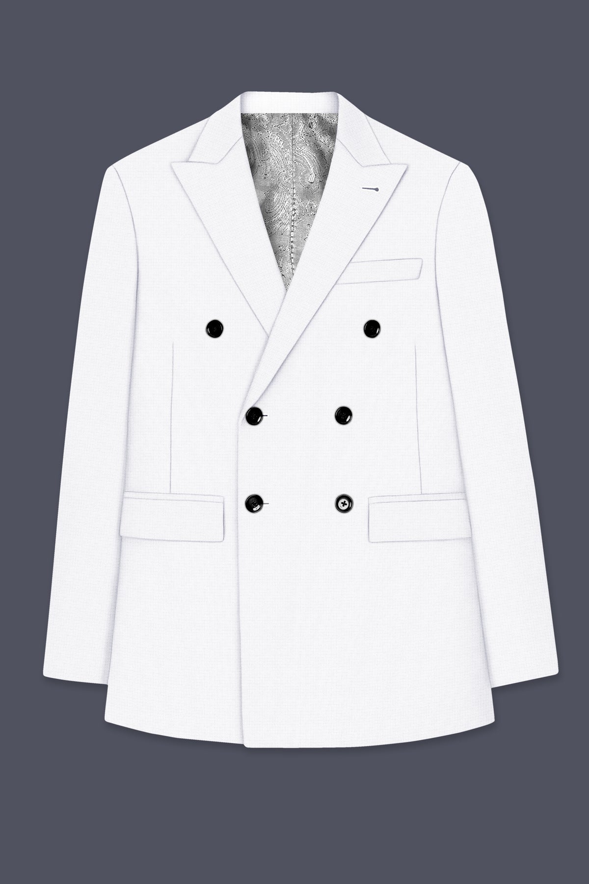 Porcelain-Bright White Diamond Textured Wool Rich Slight Stretch Double Breasted Suit