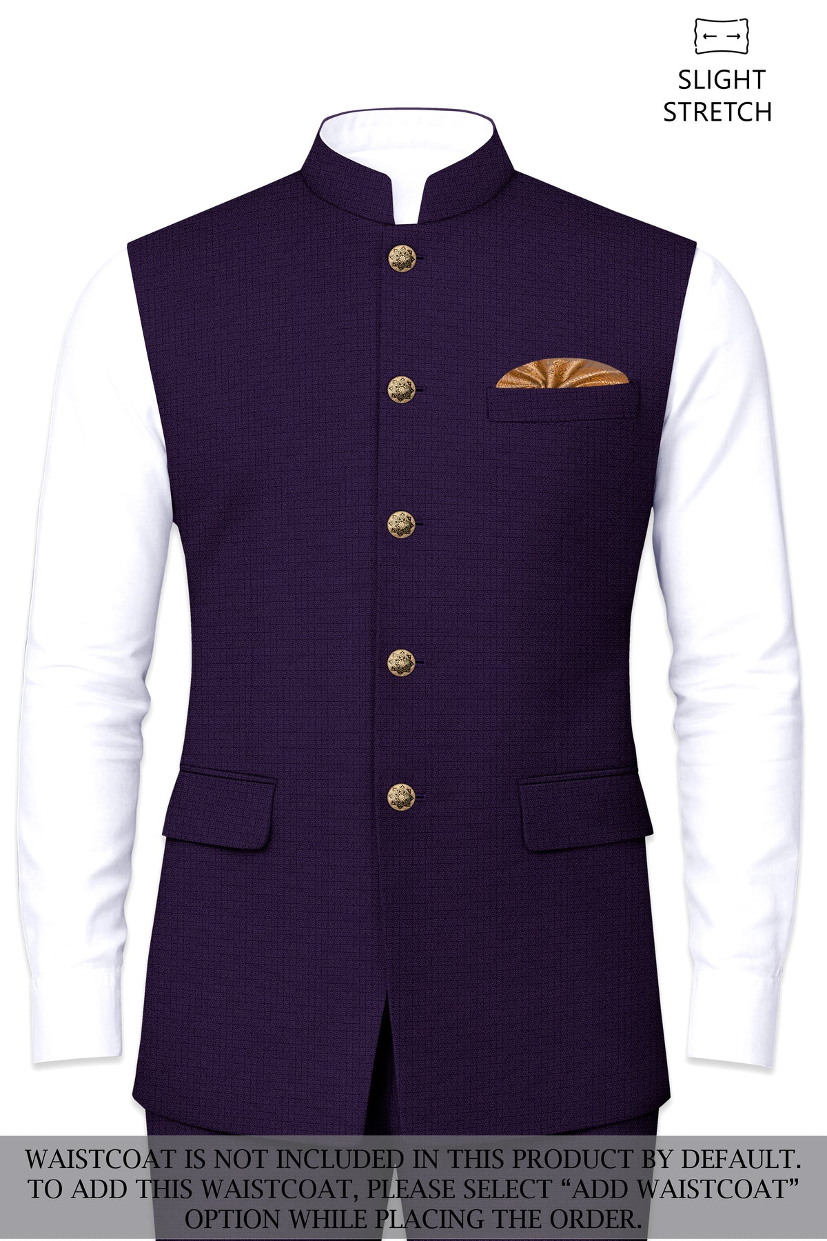 Mauve-Cedar Purple Diamond Textured Wool Rich Slight Stretch Cross Placket Bandhgala Suit