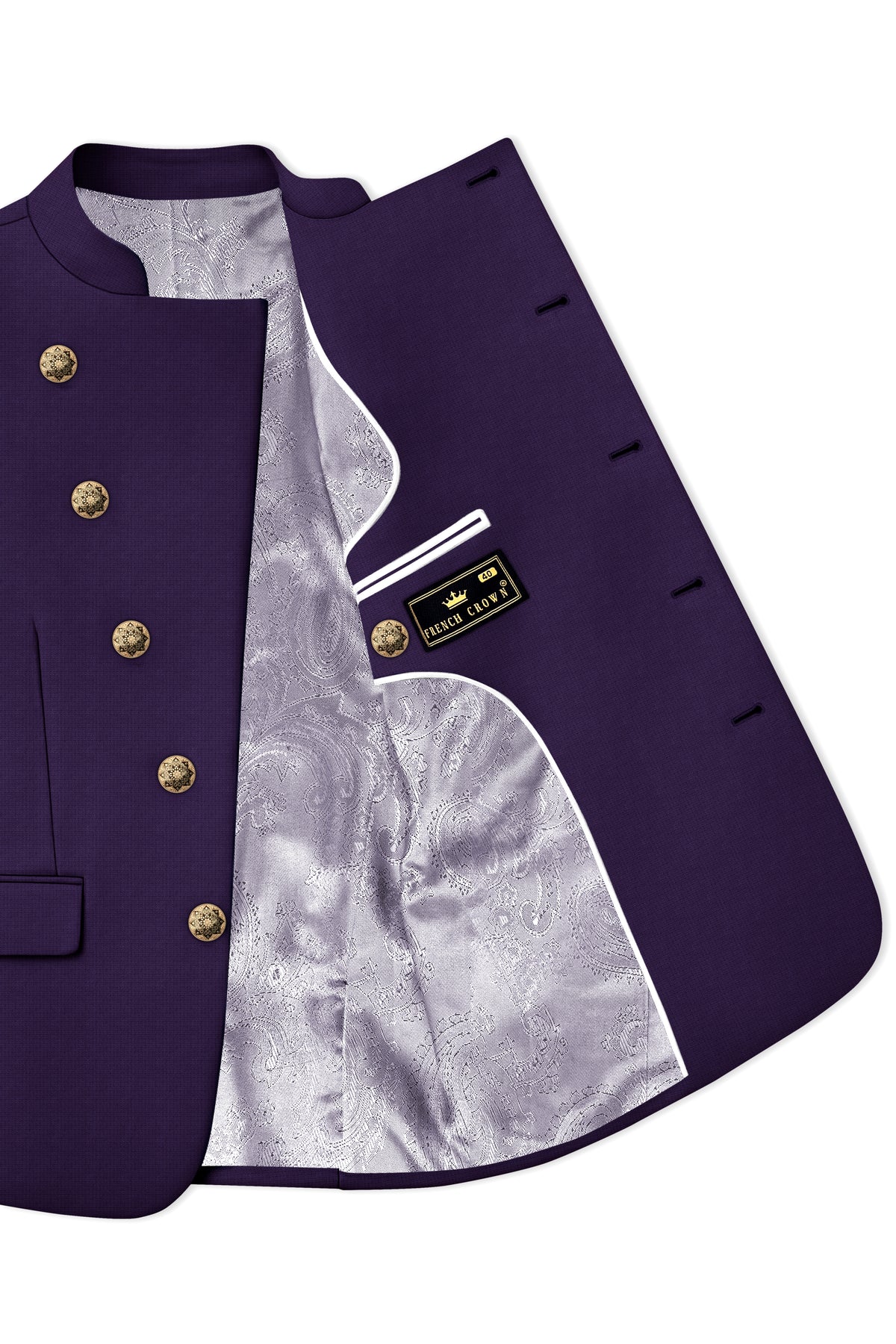 Mauve-Cedar Purple Diamond Textured Wool Rich Slight Stretch Cross Placket Bandhgala Suit