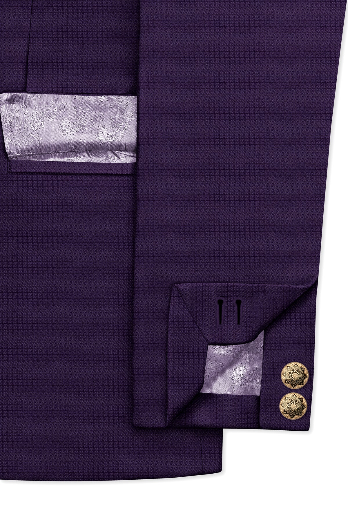 Mauve-Cedar Purple Diamond Textured Wool Rich Slight Stretch Cross Placket Bandhgala Suit