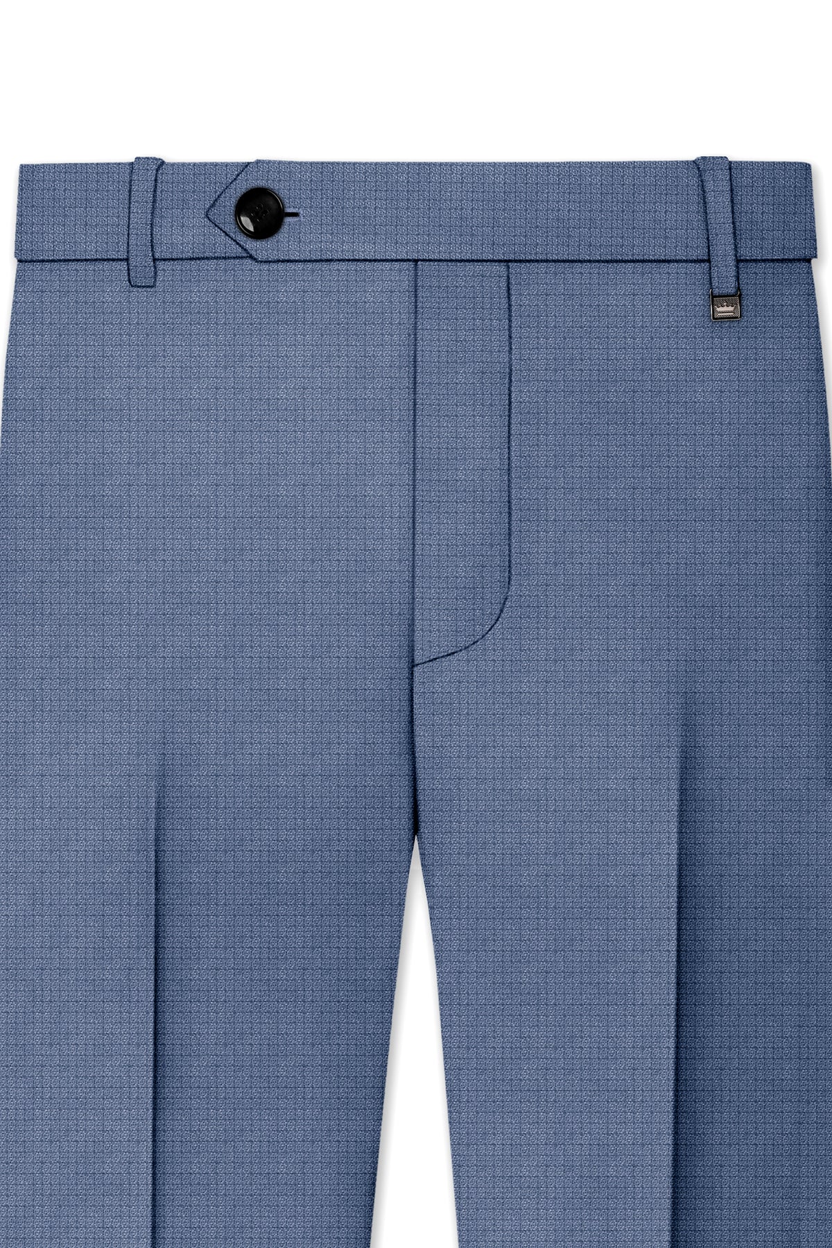 Sapphire-Raven Blue Diamond Textured Wool Rich Slight Stretch Cross Placket Bandhgala Suit