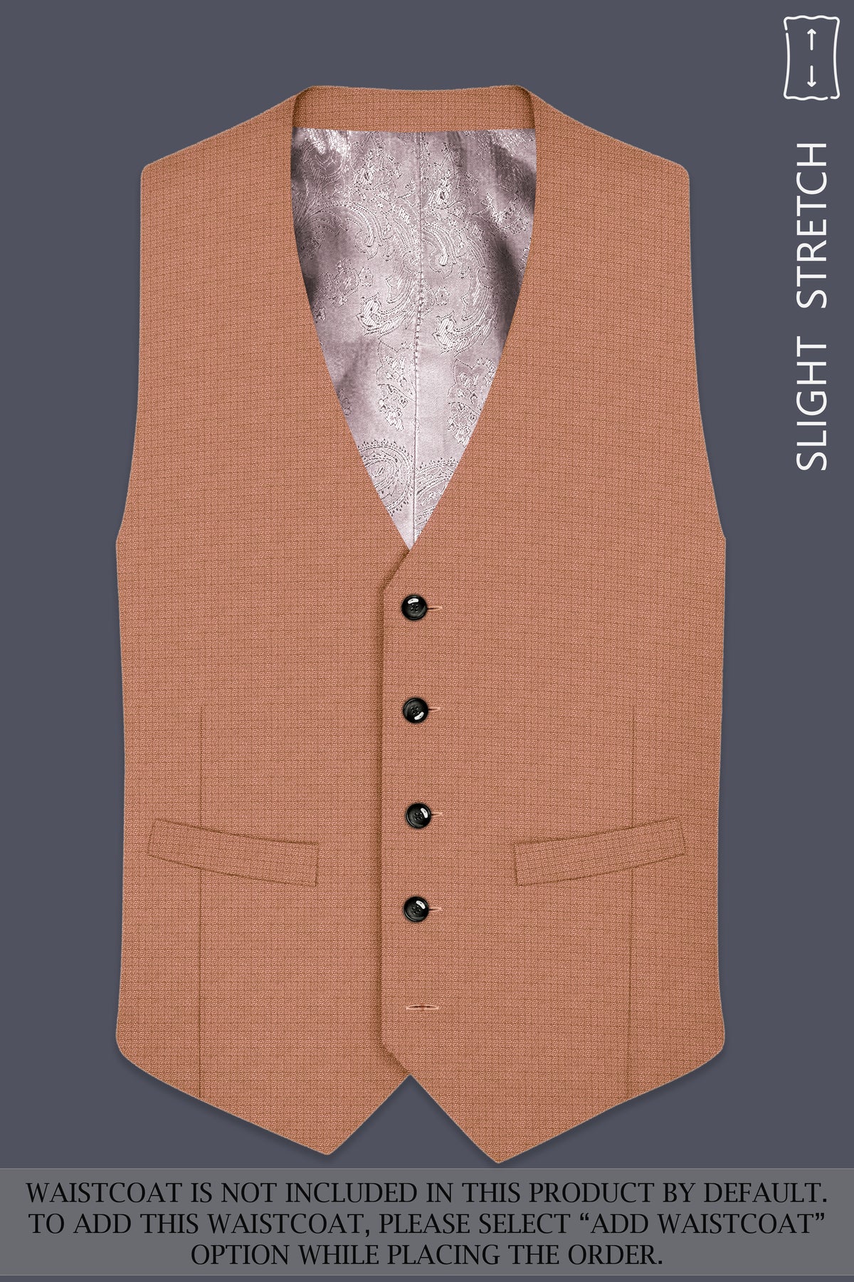 Terracotta-Salmon Brown Diamond Textured Wool Rich Slight Stretch Tuxedo Suit