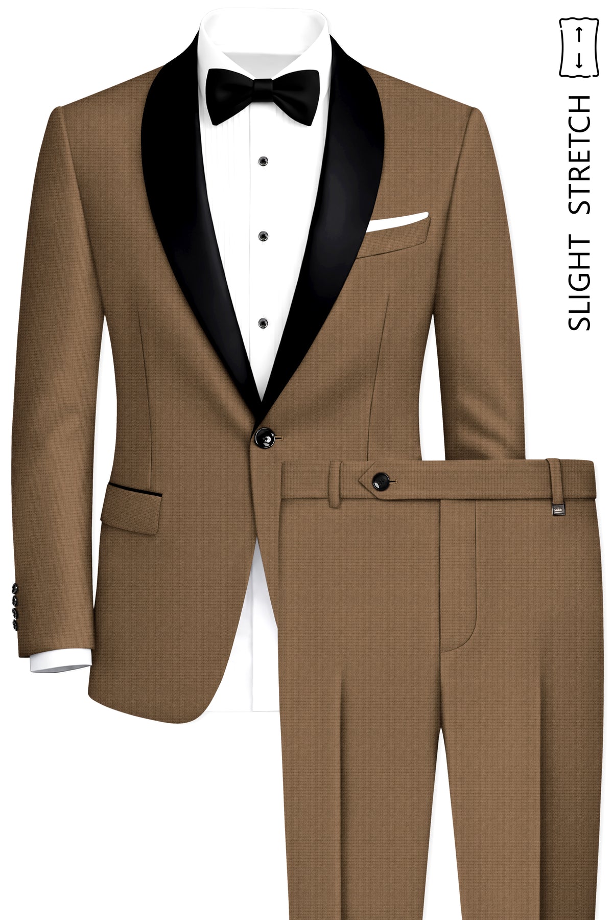 Cordovan-Mondo Brown Diamond Textured Wool Rich Slight Stretch Tuxedo Suit