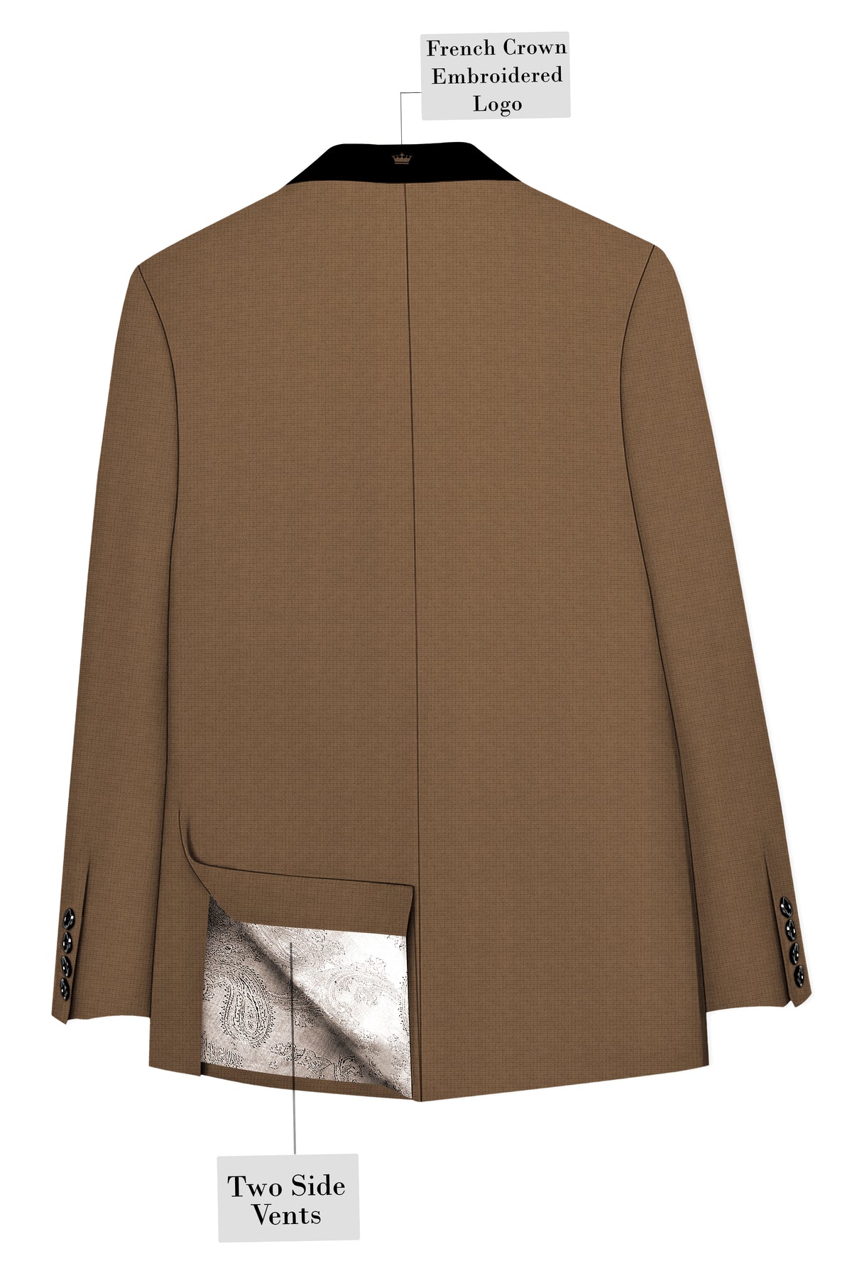 Cordovan-Mondo Brown Diamond Textured Wool Rich Slight Stretch Tuxedo Suit