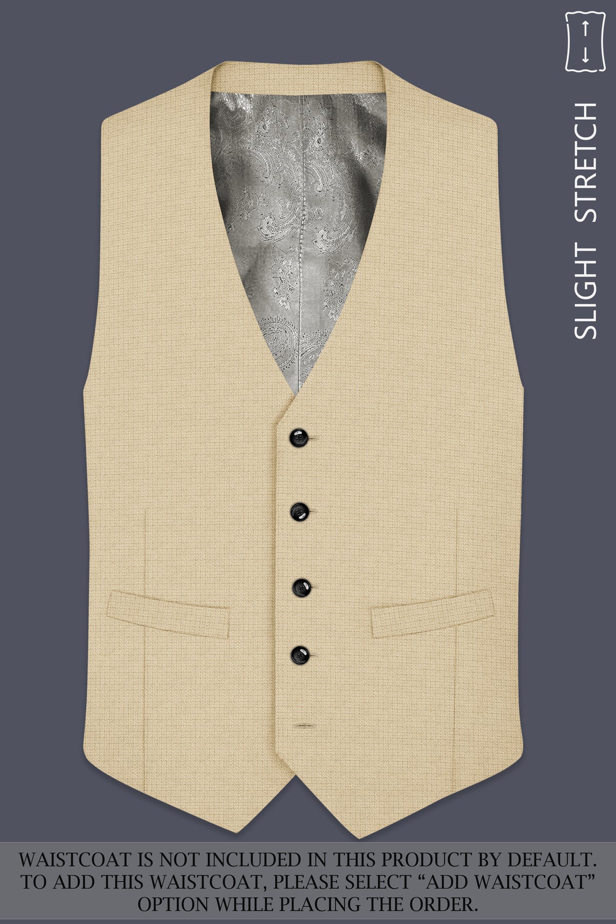 Alabaster-Vanilla Cream Diamond Textured Wool Rich Slight Stretch Peak Lapel Tuxedo Suit