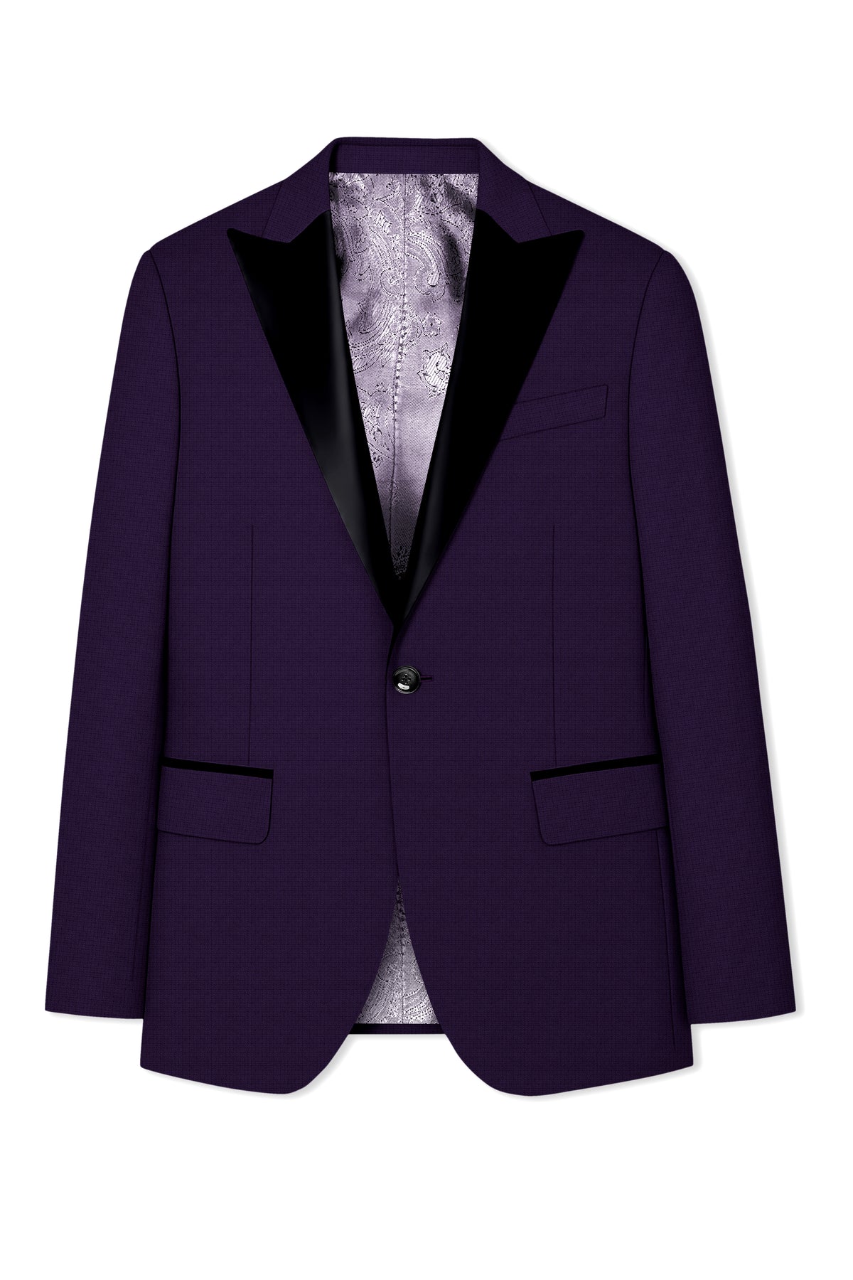 Mauve-Cedar Purple Diamond Textured Wool Rich Slight Stretch Peak Lapel Tuxedo Suit