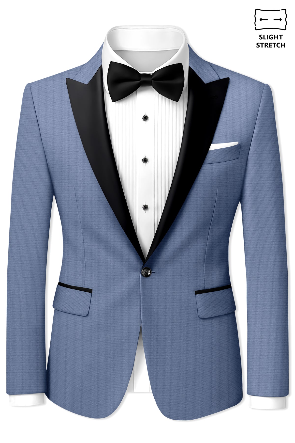 Sapphire-Raven Blue Diamond Textured Wool Rich Slight Stretch Peak Lapel Tuxedo Suit