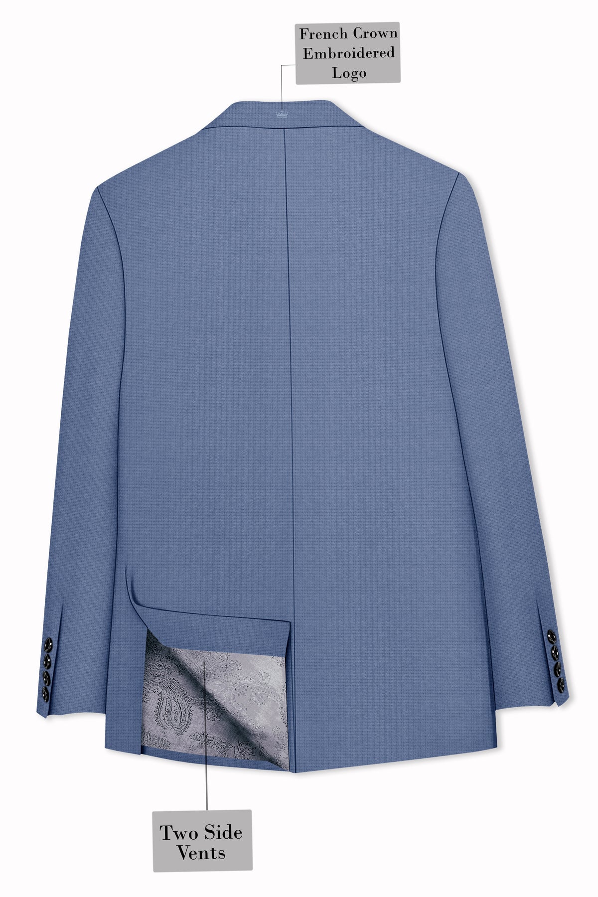 Sapphire-Raven Blue Diamond Textured Wool Rich Slight Stretch Peak Lapel Tuxedo Suit