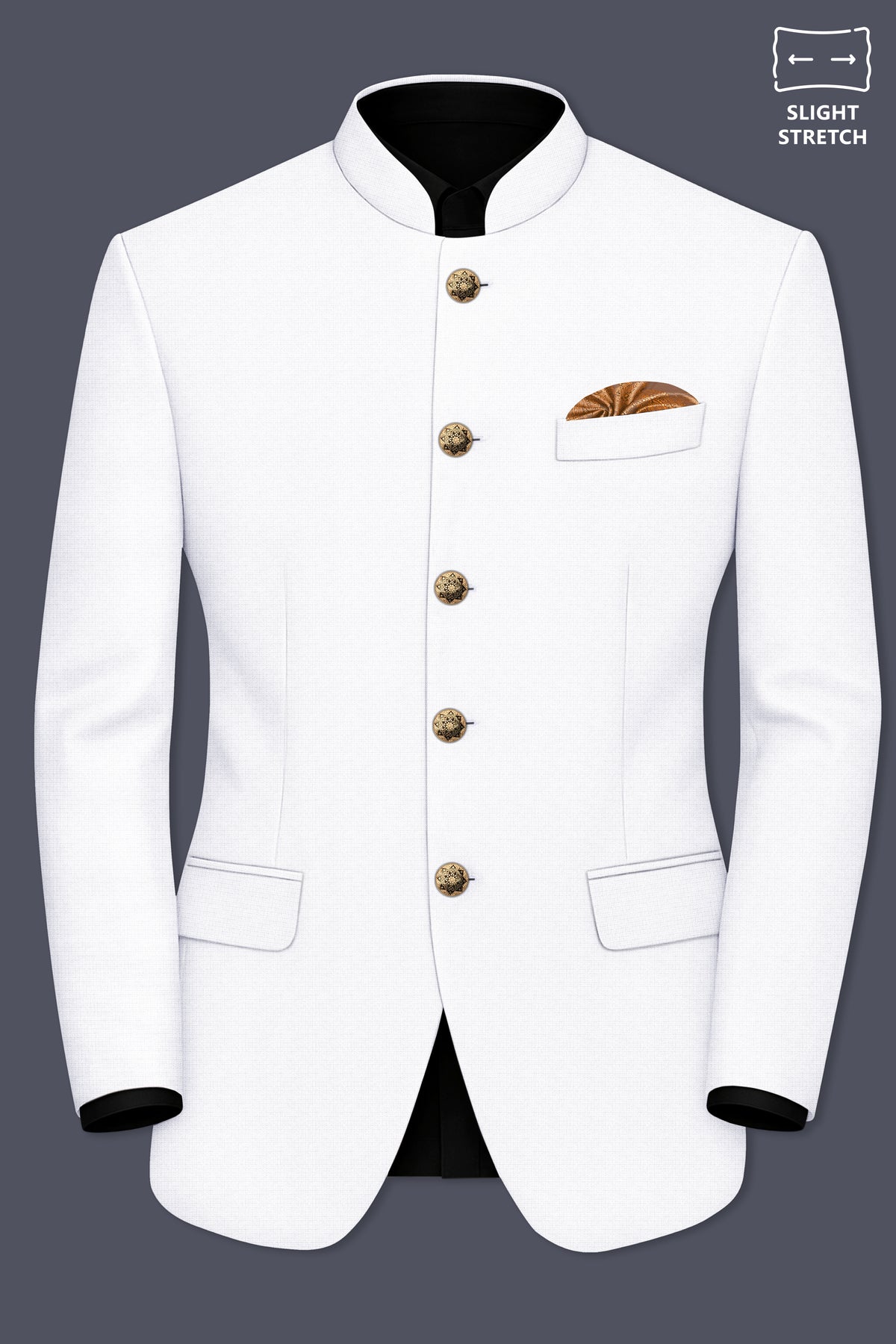 Porcelain-Bright White Diamond Textured Wool Rich Slight Stretch Bandhgala Suit