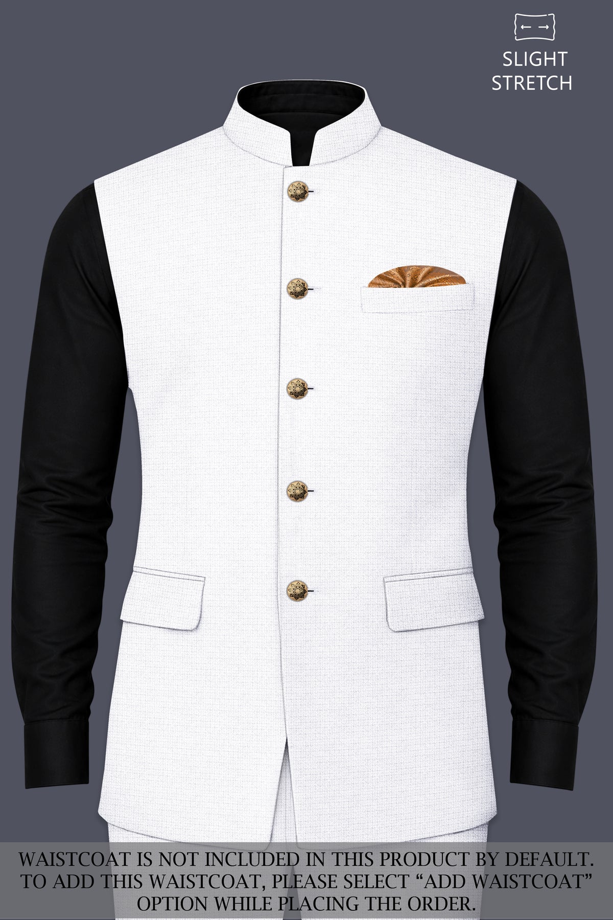 Porcelain-Bright White Diamond Textured Wool Rich Slight Stretch Bandhgala Suit