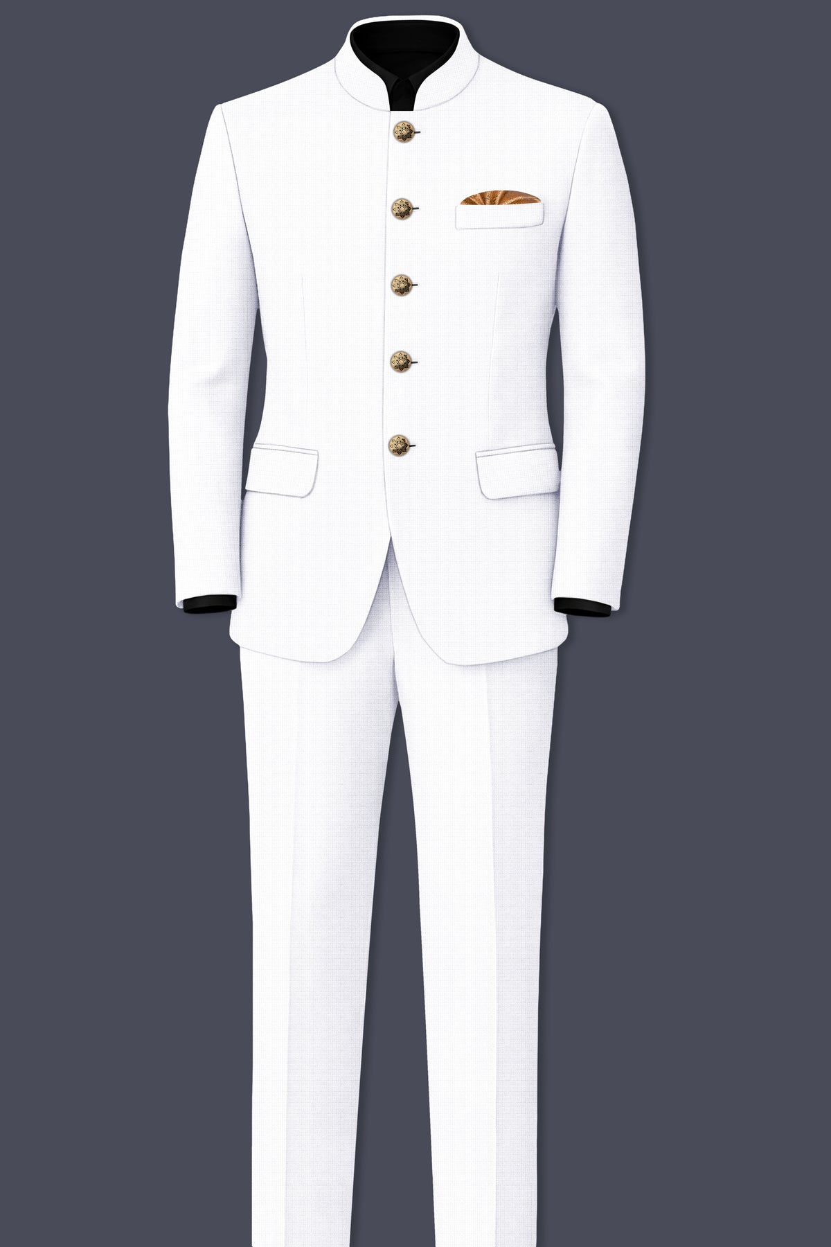 Porcelain-Bright White Diamond Textured Wool Rich Slight Stretch Bandhgala Suit