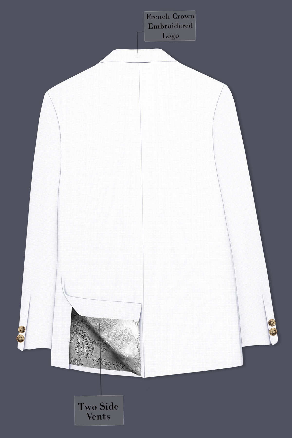 Porcelain-Bright White Diamond Textured Wool Rich Slight Stretch Bandhgala Suit