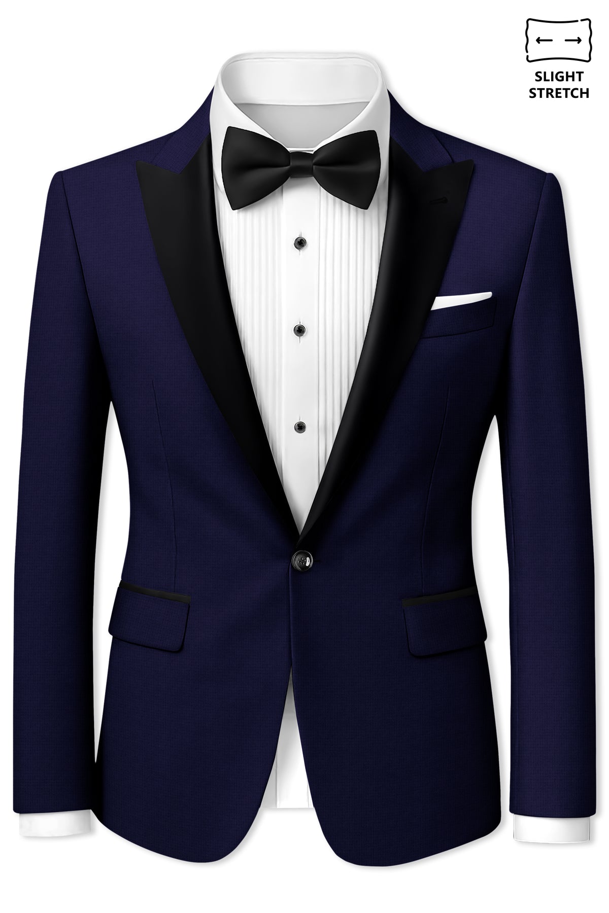 Sapphire-Haiti Blue Diamond Textured Wool Rich Slight Stretch Peak Lapel Tuxedo Suit