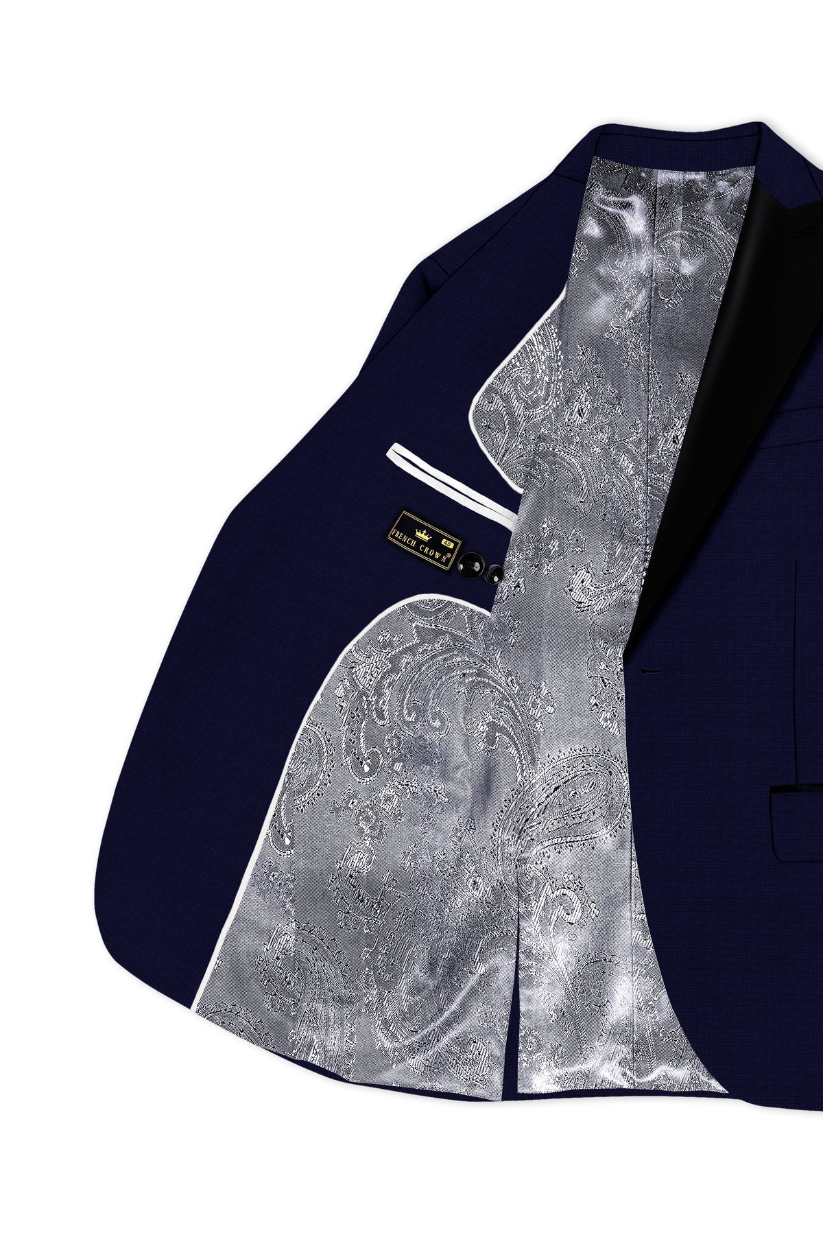 Sapphire-Haiti Blue Diamond Textured Wool Rich Slight Stretch Peak Lapel Tuxedo Suit