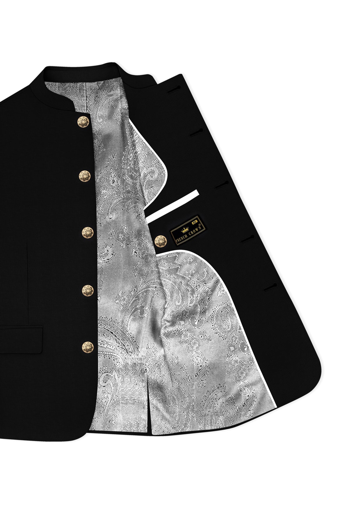 Obsidian-Jade Black Diamond Textured Wool Rich Slight Stretch Bandhgala Suit