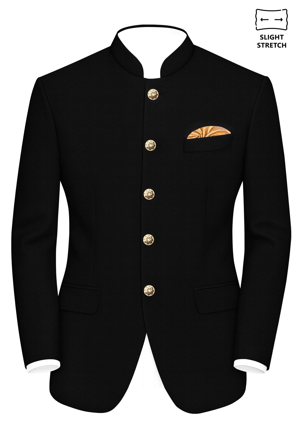 Obsidian-Jade Black Diamond Textured Wool Rich Slight Stretch Bandhgala Suit