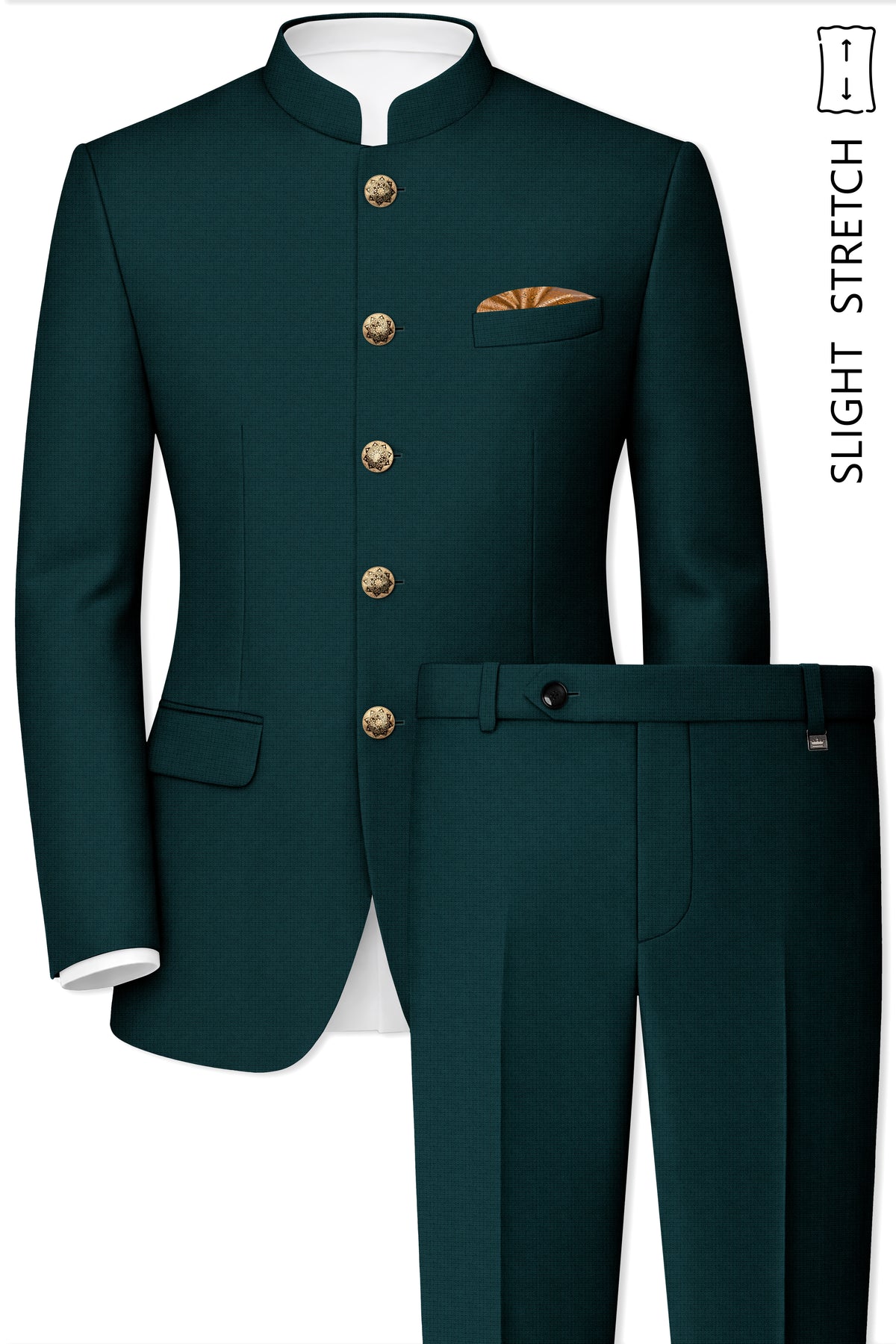 Facet-Dianne Green Diamond Textured Wool Rich Slight Stretch Bandhgala Suit