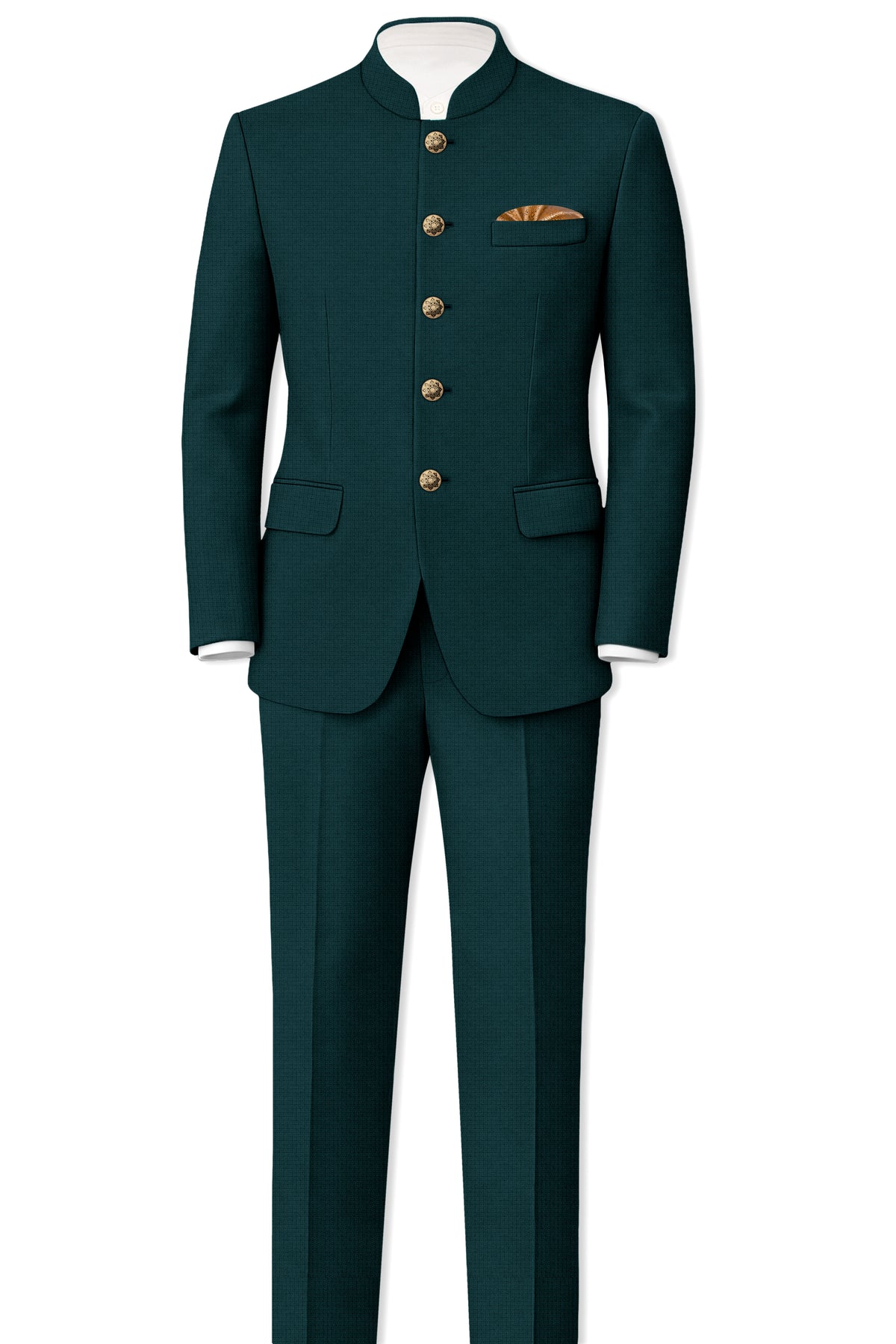 Facet-Dianne Green Diamond Textured Wool Rich Slight Stretch Bandhgala Suit