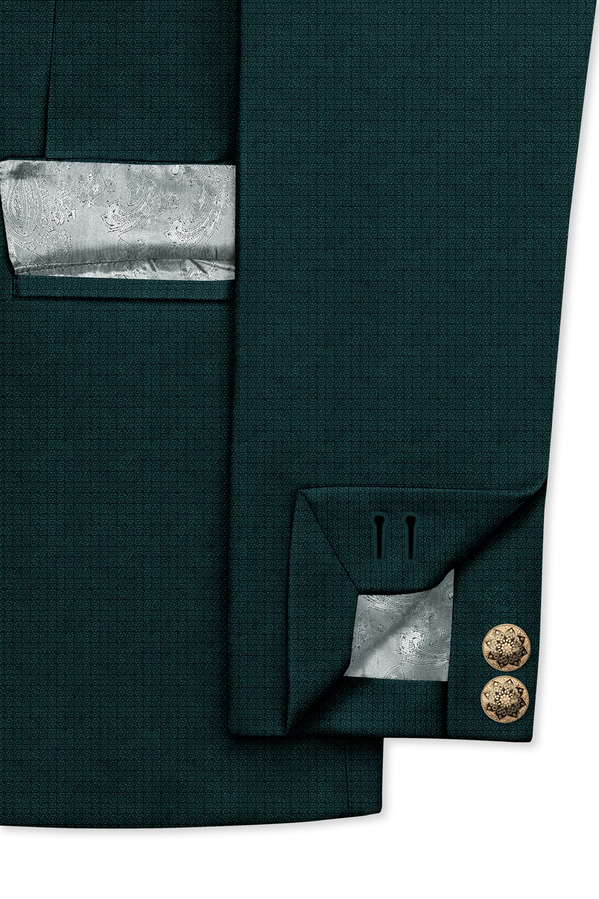 Facet-Dianne Green Diamond Textured Wool Rich Slight Stretch Bandhgala Suit