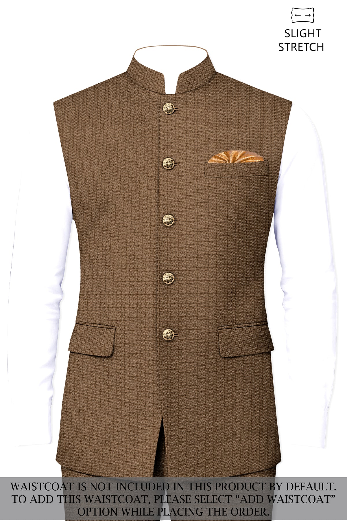Cordovan-Mondo Brown Diamond Textured Wool Rich Slight Stretch Bandhgala Suit