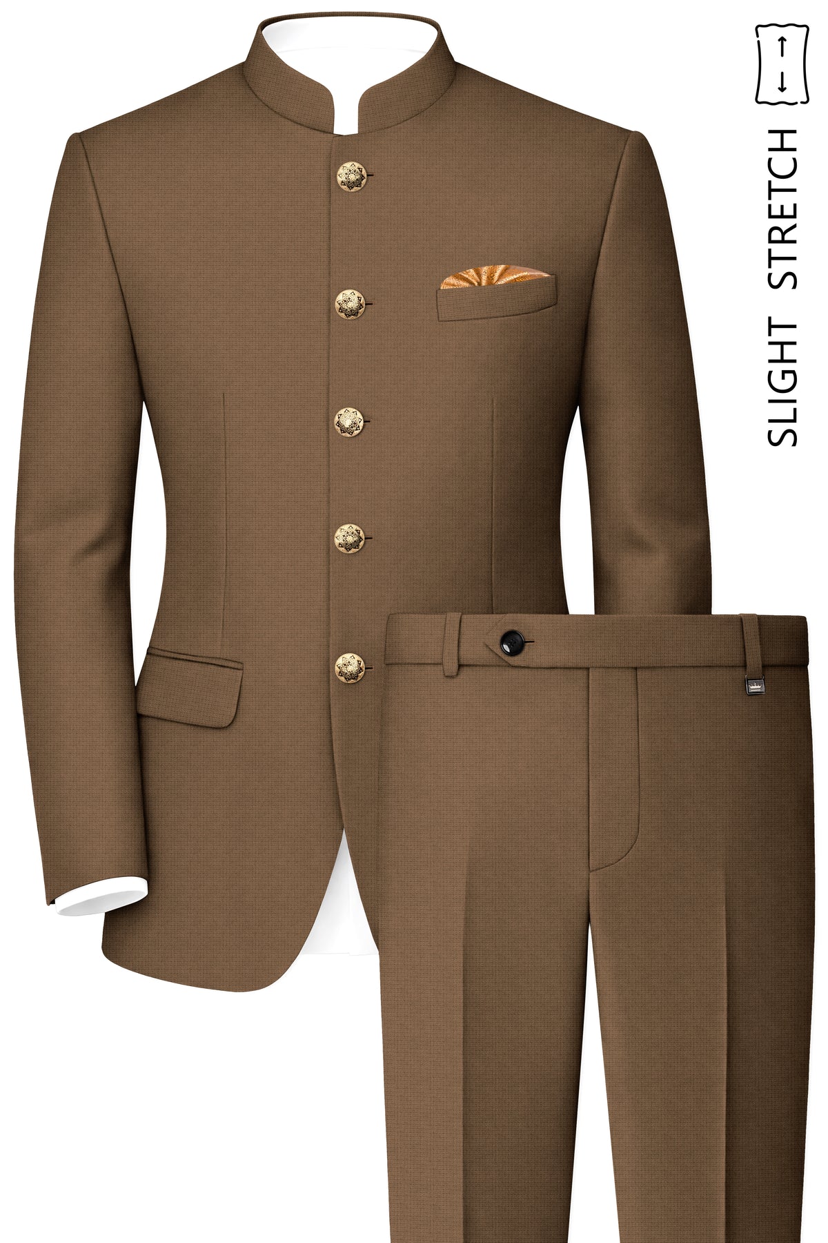 Cordovan-Mondo Brown Diamond Textured Wool Rich Slight Stretch Bandhgala Suit