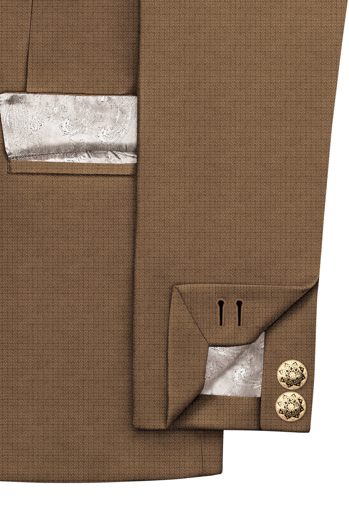Cordovan-Mondo Brown Diamond Textured Wool Rich Slight Stretch Bandhgala Suit