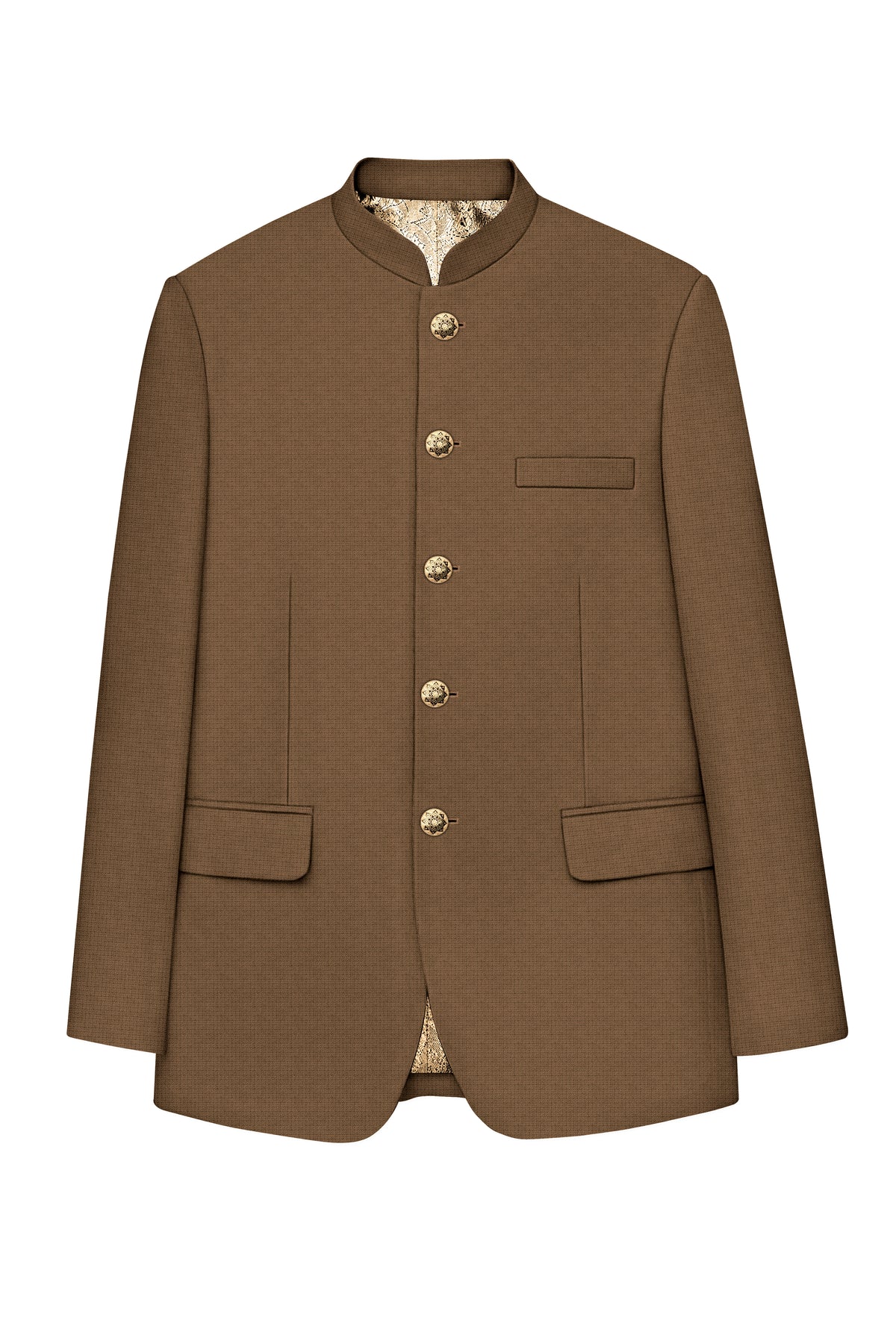 Cordovan-Mondo Brown Diamond Textured Wool Rich Slight Stretch Bandhgala Suit