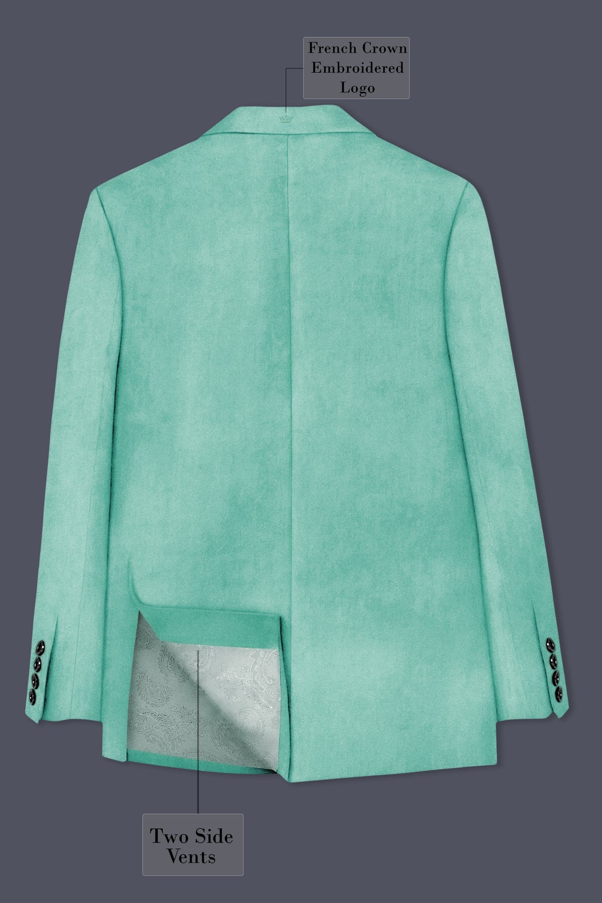 Sapphire-Cyan Blue Velvet Peak Lapel Tuxedo Suit