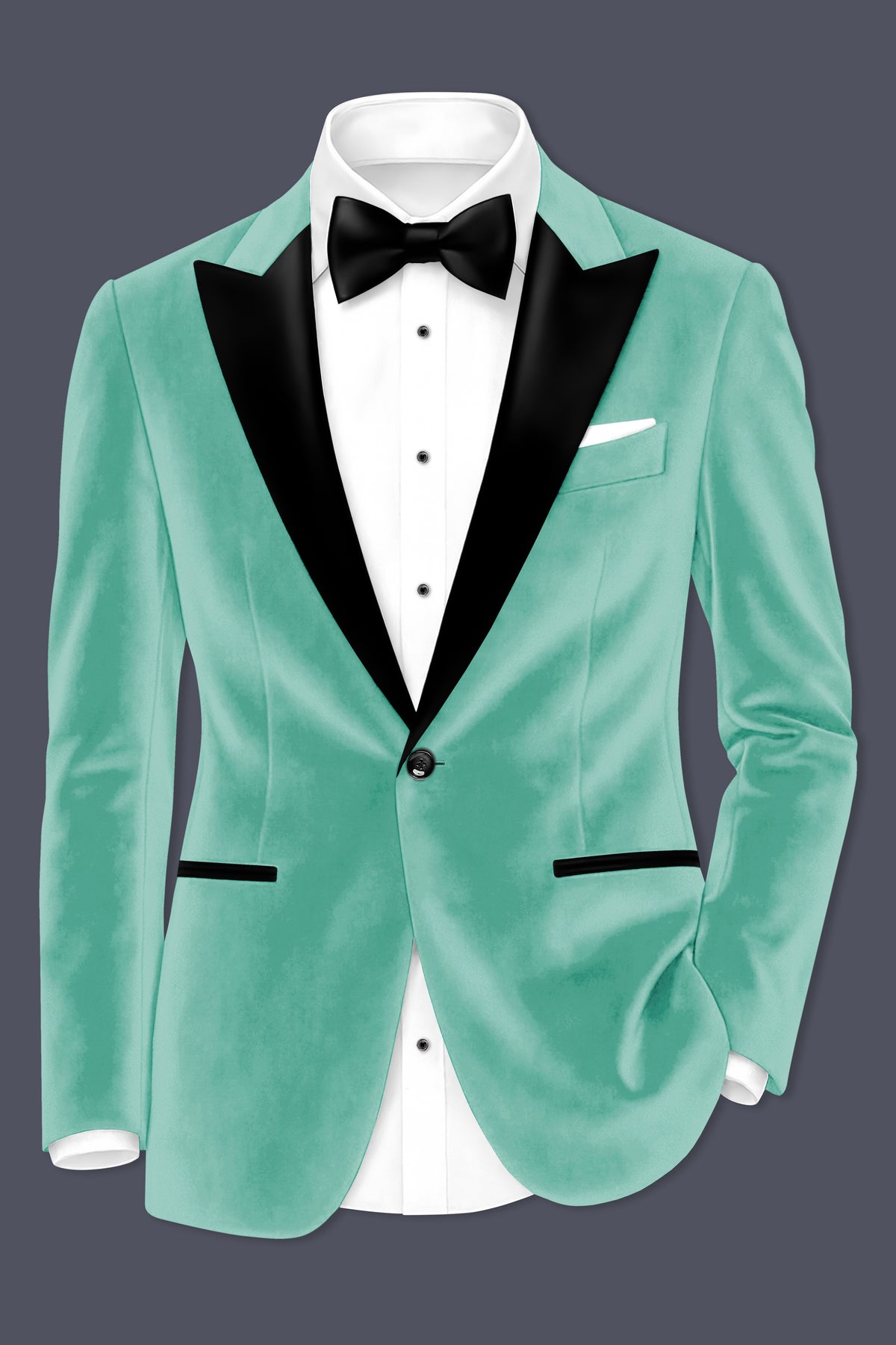Sapphire-Cyan Blue Velvet Peak Lapel Tuxedo Suit