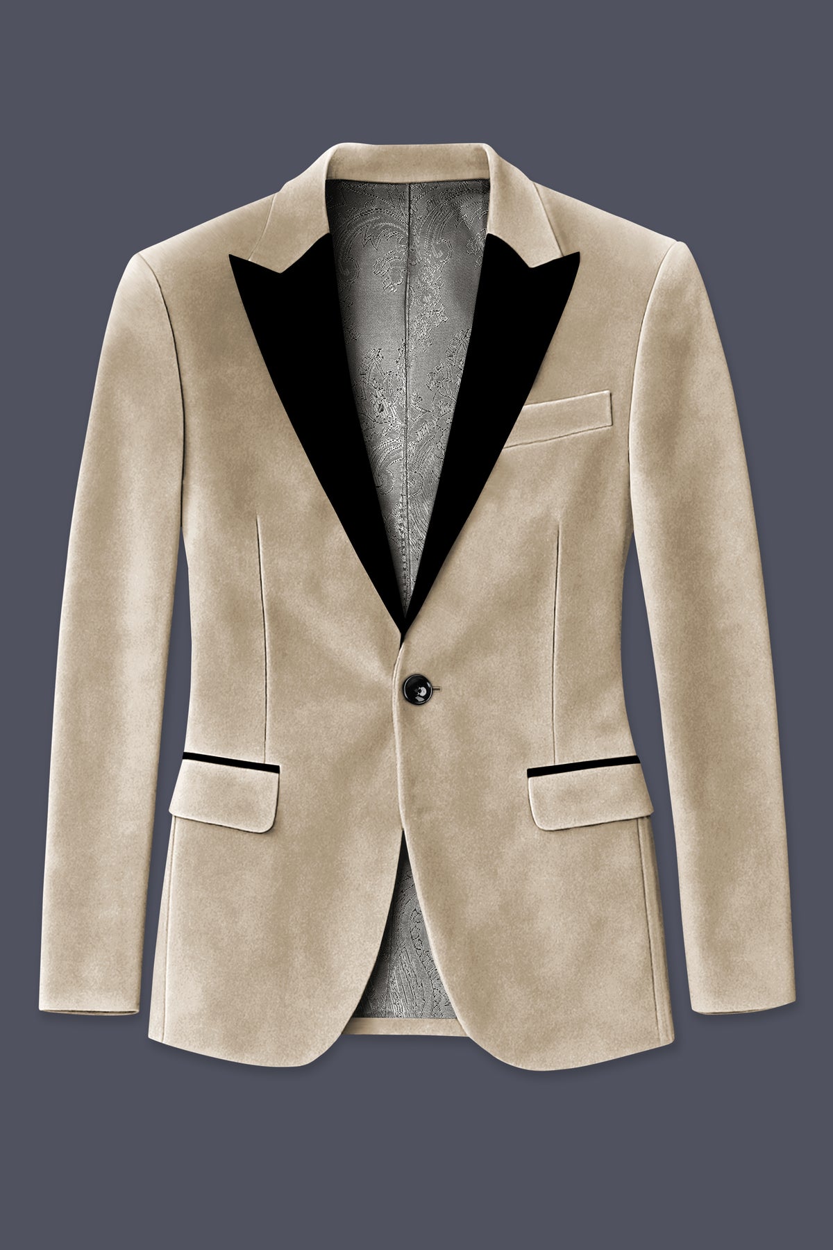 Lustre-Napa Cream Velvet Peak Lapel Tuxedo Suit