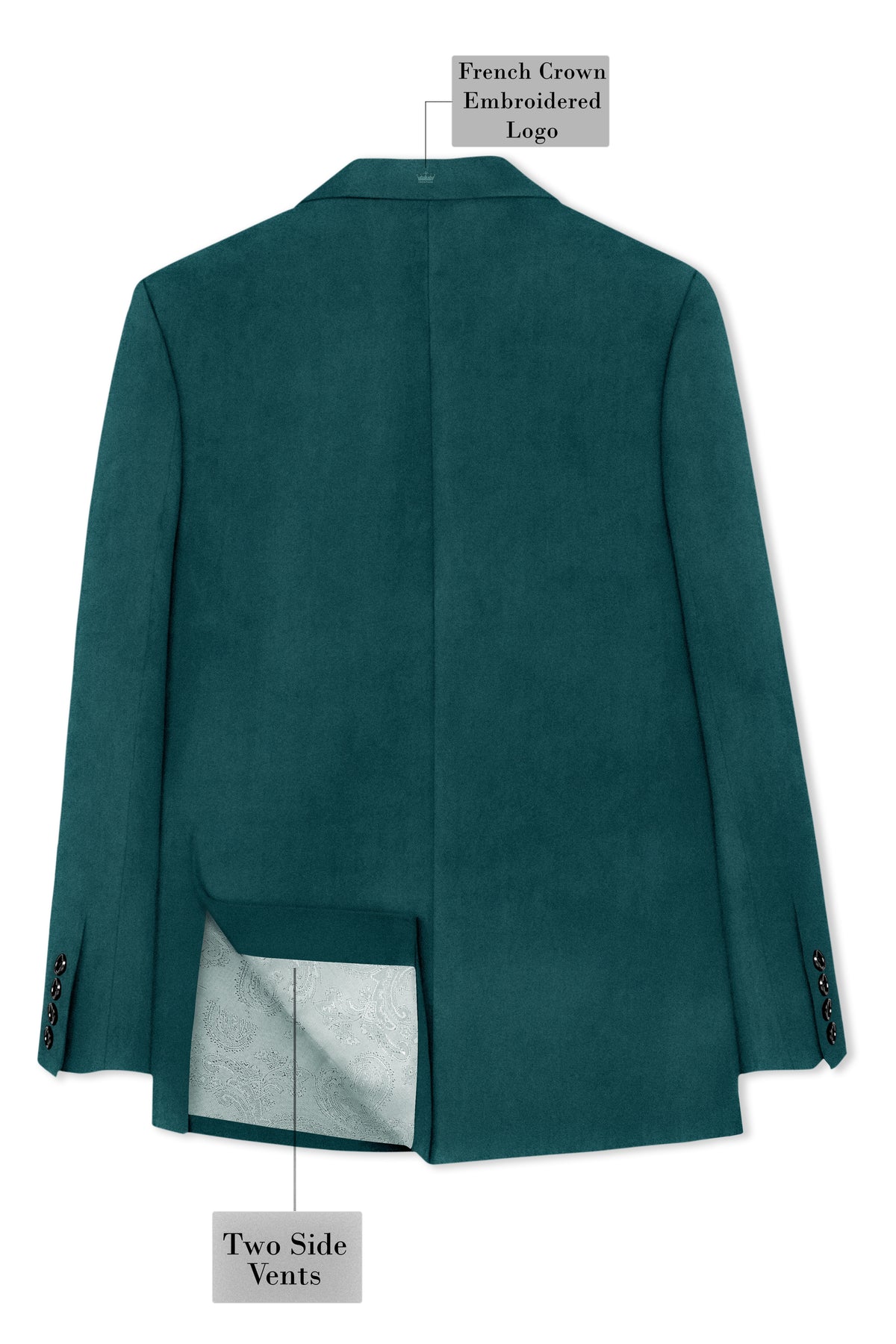 Verdant-Teal Green Velvet Peak Lapel Tuxedo Suit