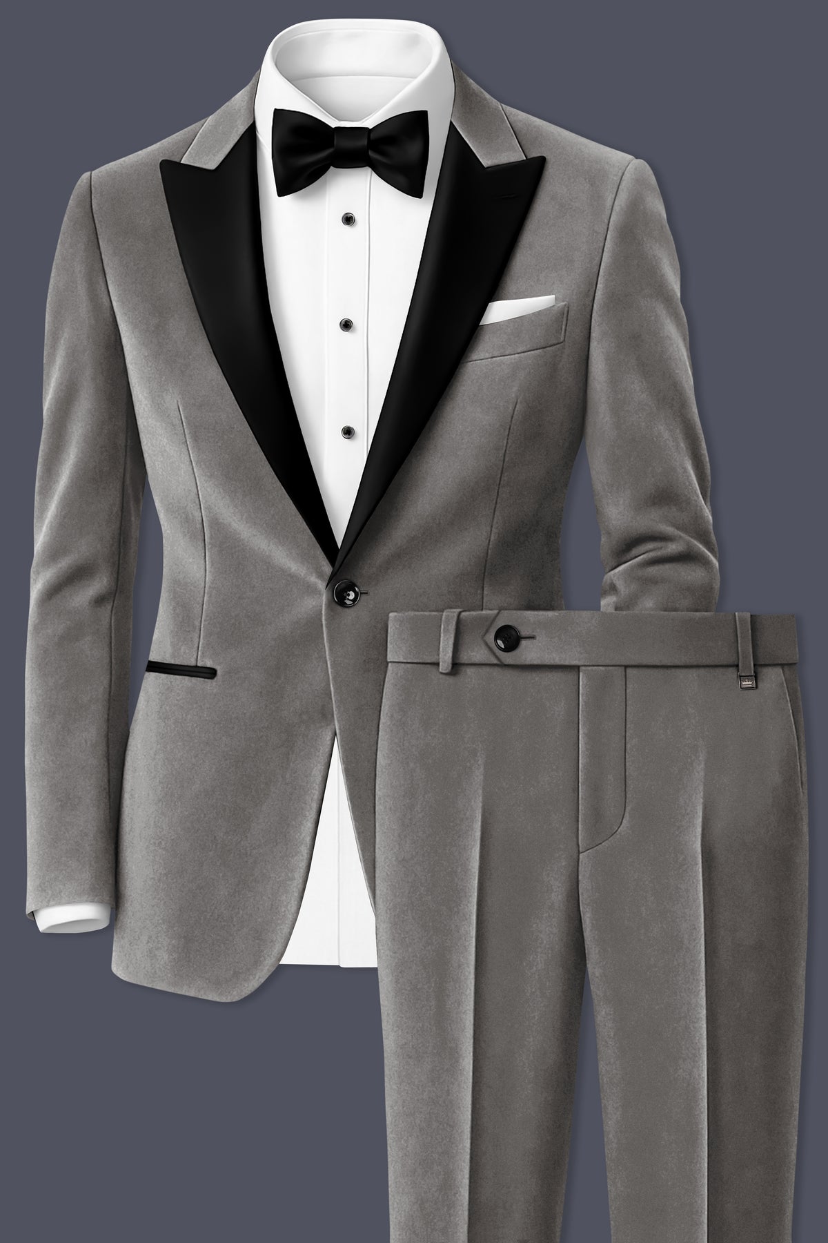 Noir-Chicago Gray Velvet Peak Lapel Tuxedo Suit